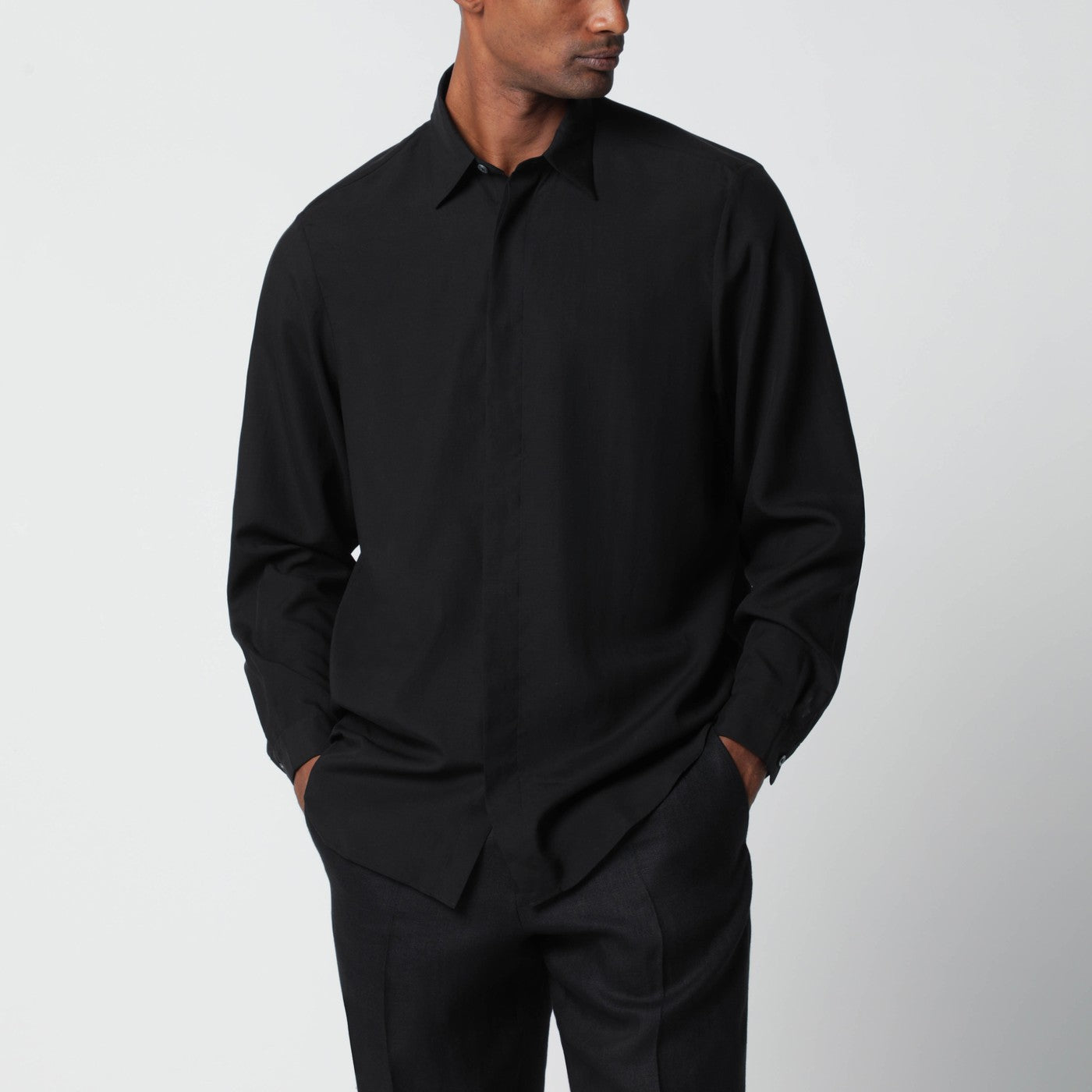 Lardini Black Linen-Blend Shirt Men Lardini