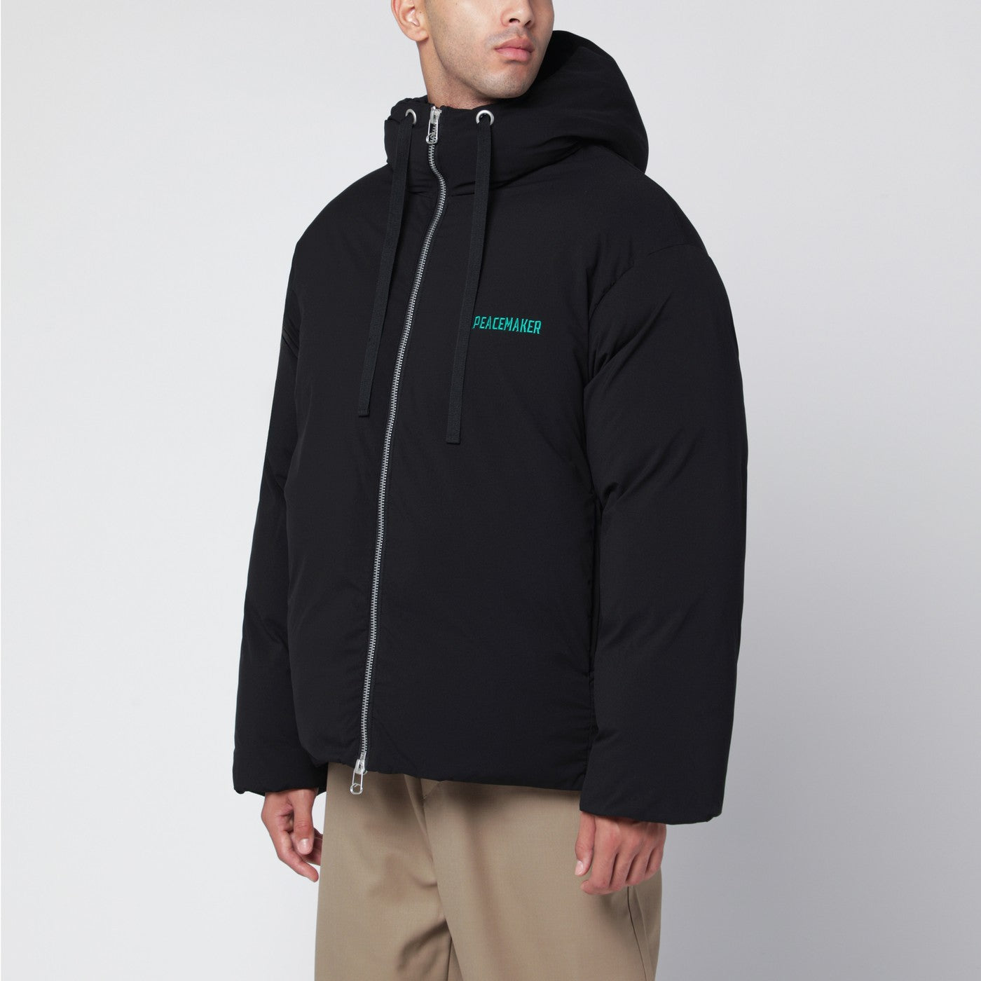 Oamc Black Peacemaker Puffer Jacket With Logo Embroidery Men OAMC