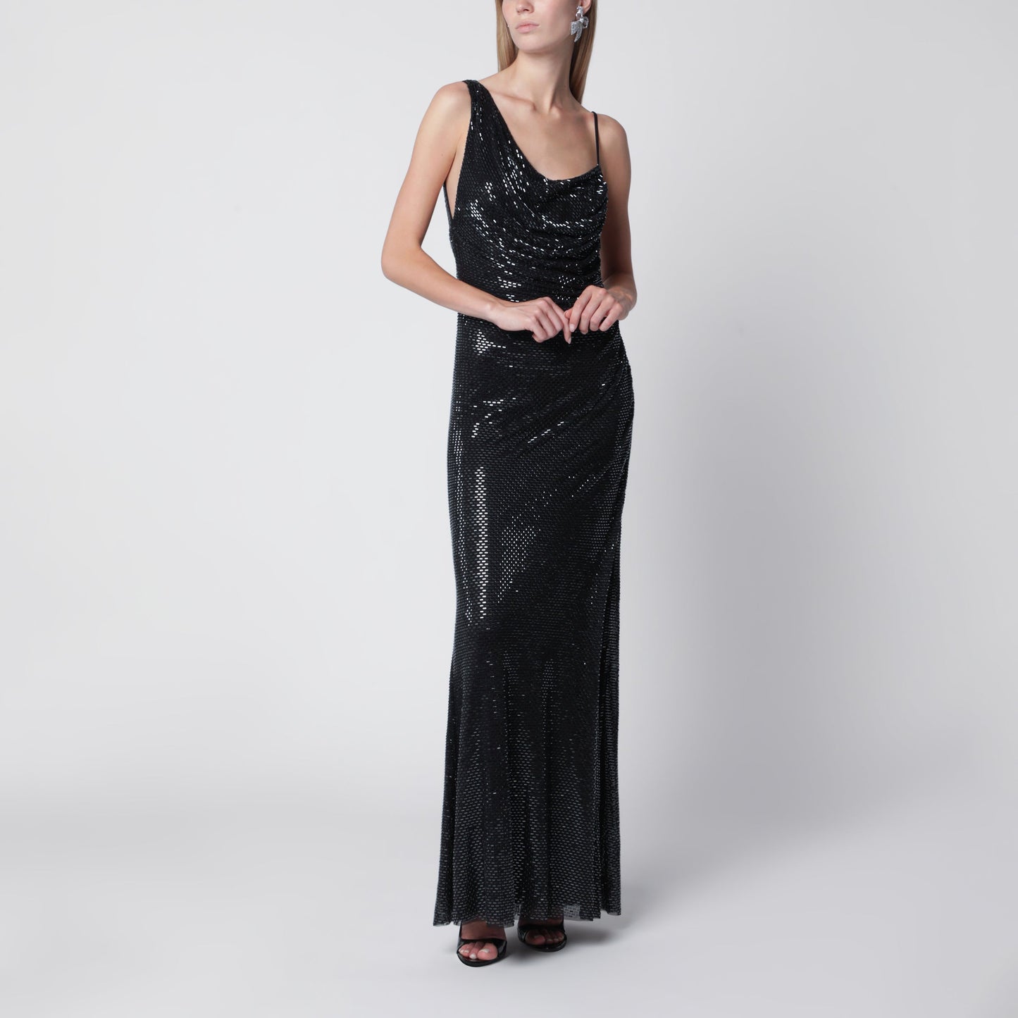 Self Portrait Draped Rhinestone-Embellished Maxi Dress In Black Women SELF-PORTRAIT