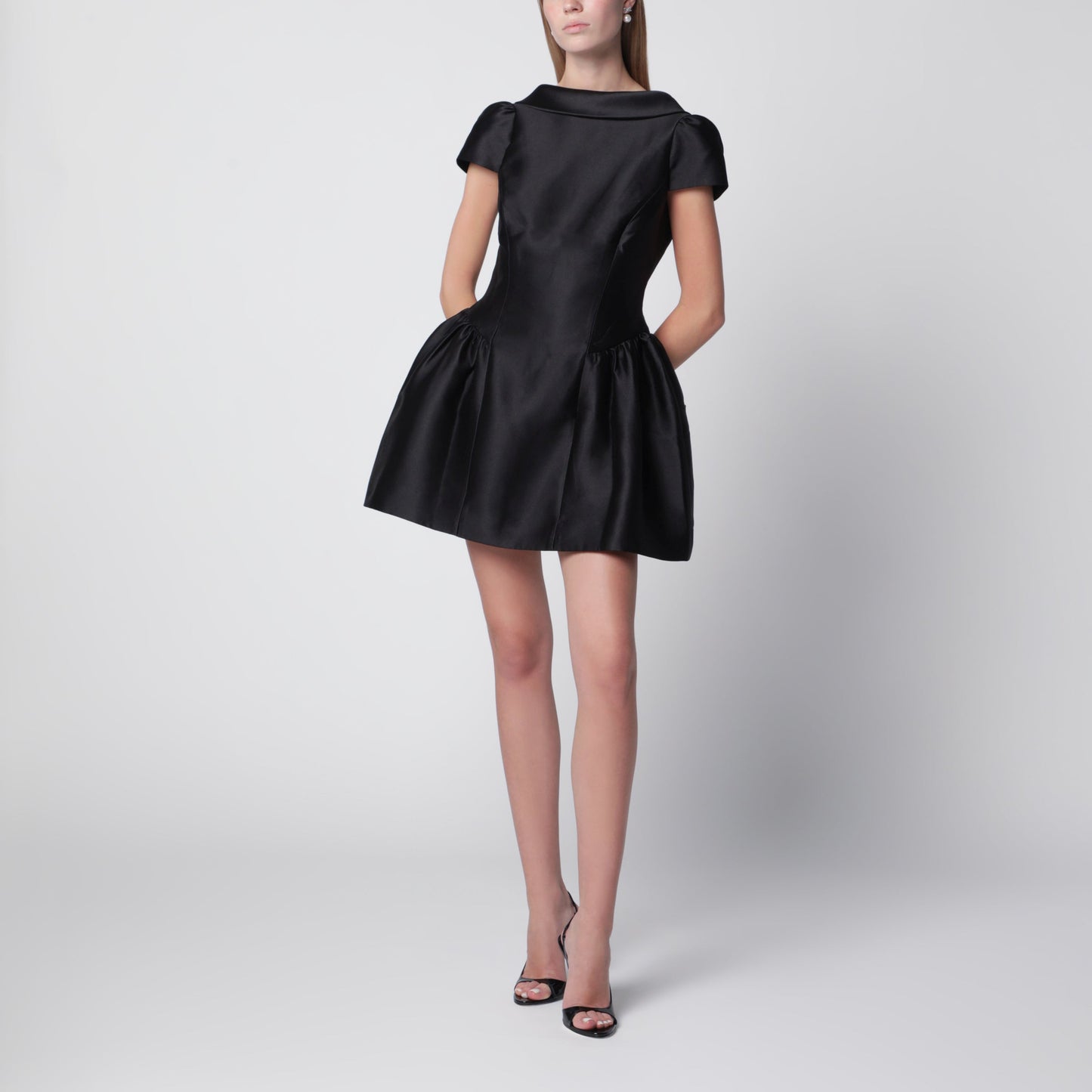 Self Portrait Mini Taffeta Dress With Collar In Black Women SELF-PORTRAIT