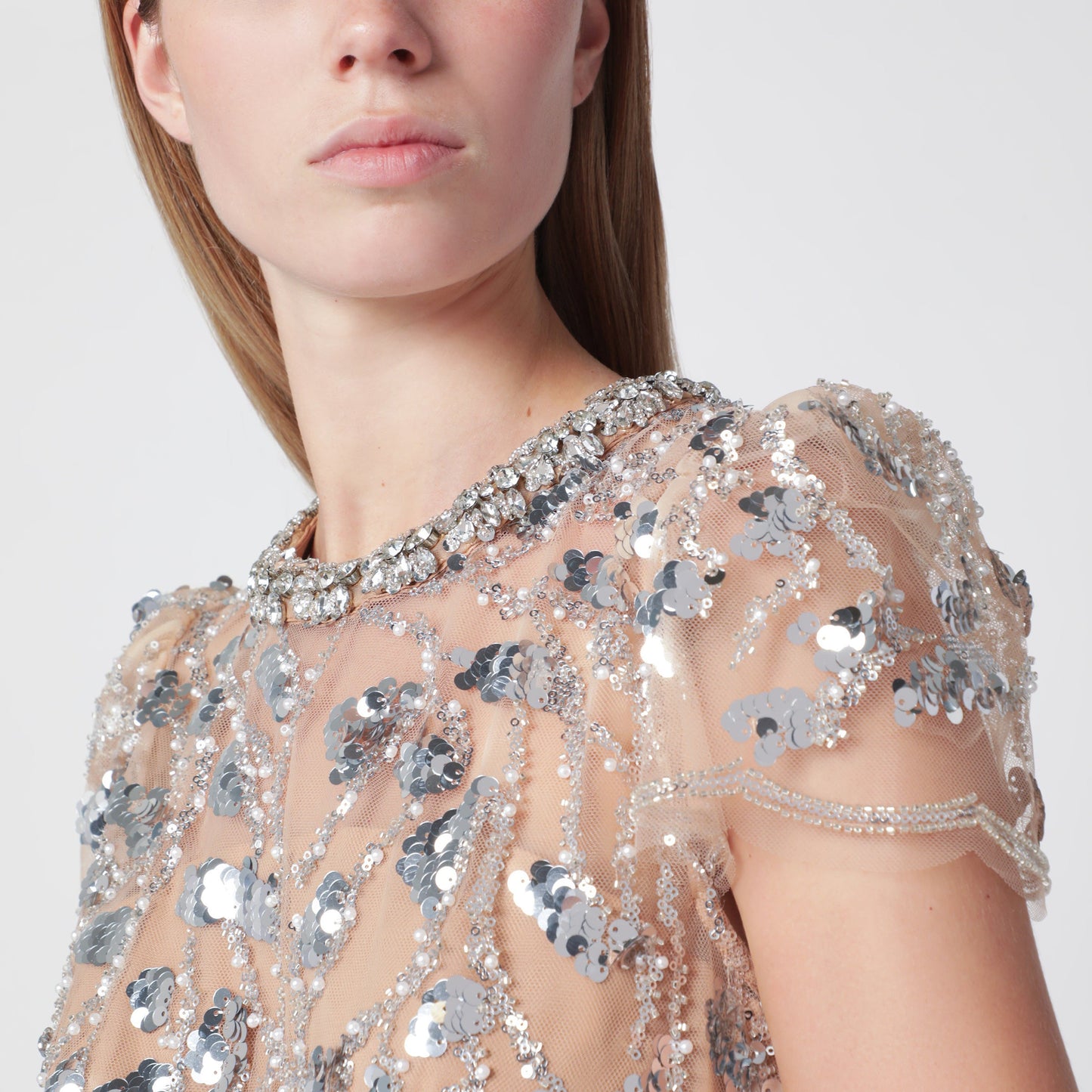 Self Portrait Sequin-Embellished Midi Dress In Polyester, Silver Women SELF-PORTRAIT