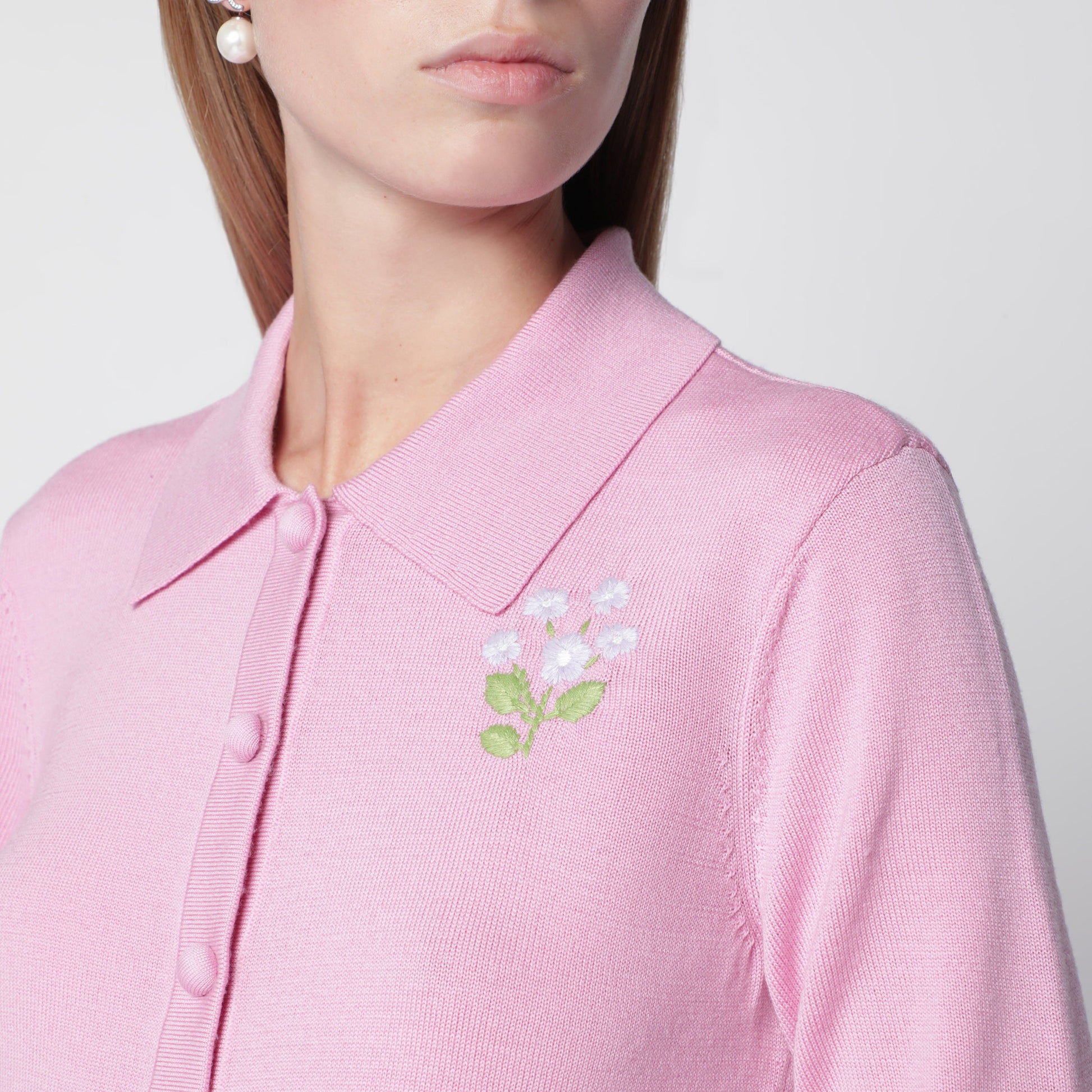 Self Portrait Wool Knit Cardigan With Floral Embroidery In Pink Women SELF-PORTRAIT