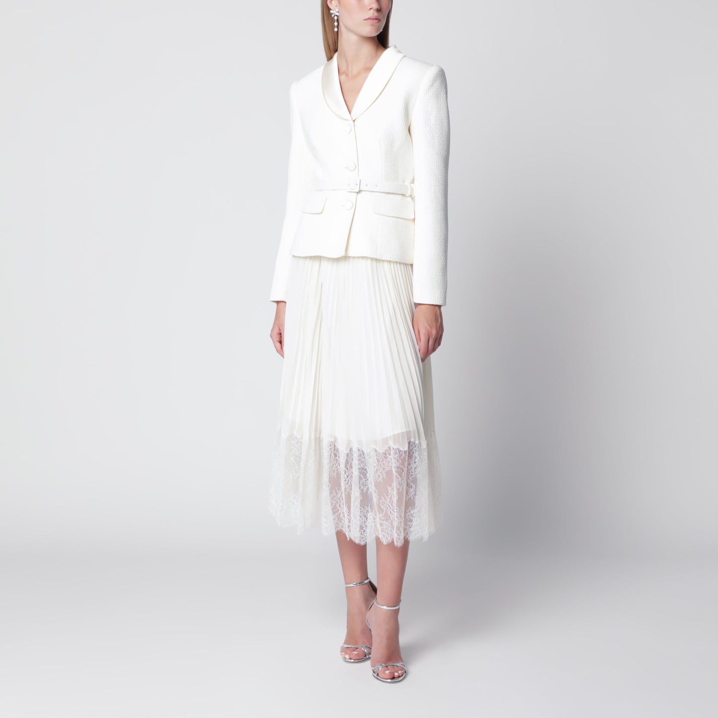 Self Portrait Boucle Shawl-Collar Midi Dress In Cream Women SELF-PORTRAIT
