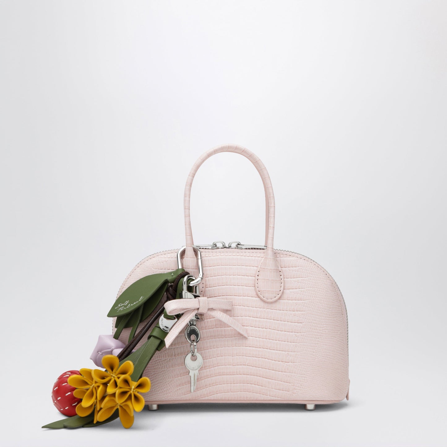 Self Portrait Mini Embossed Leather Bowling Bag In Pink Women SELF-PORTRAIT