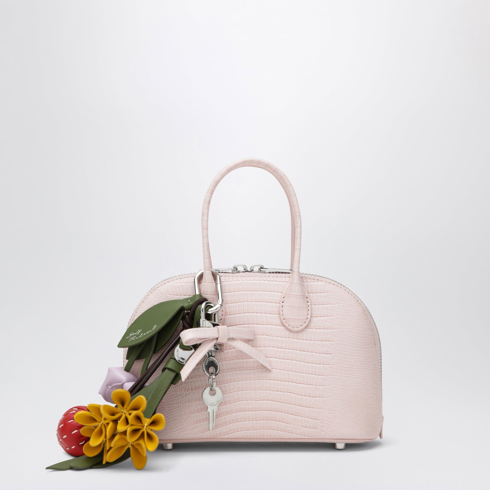 Self Portrait Mini Embossed Leather Bowling Bag In Pink Women SELF-PORTRAIT