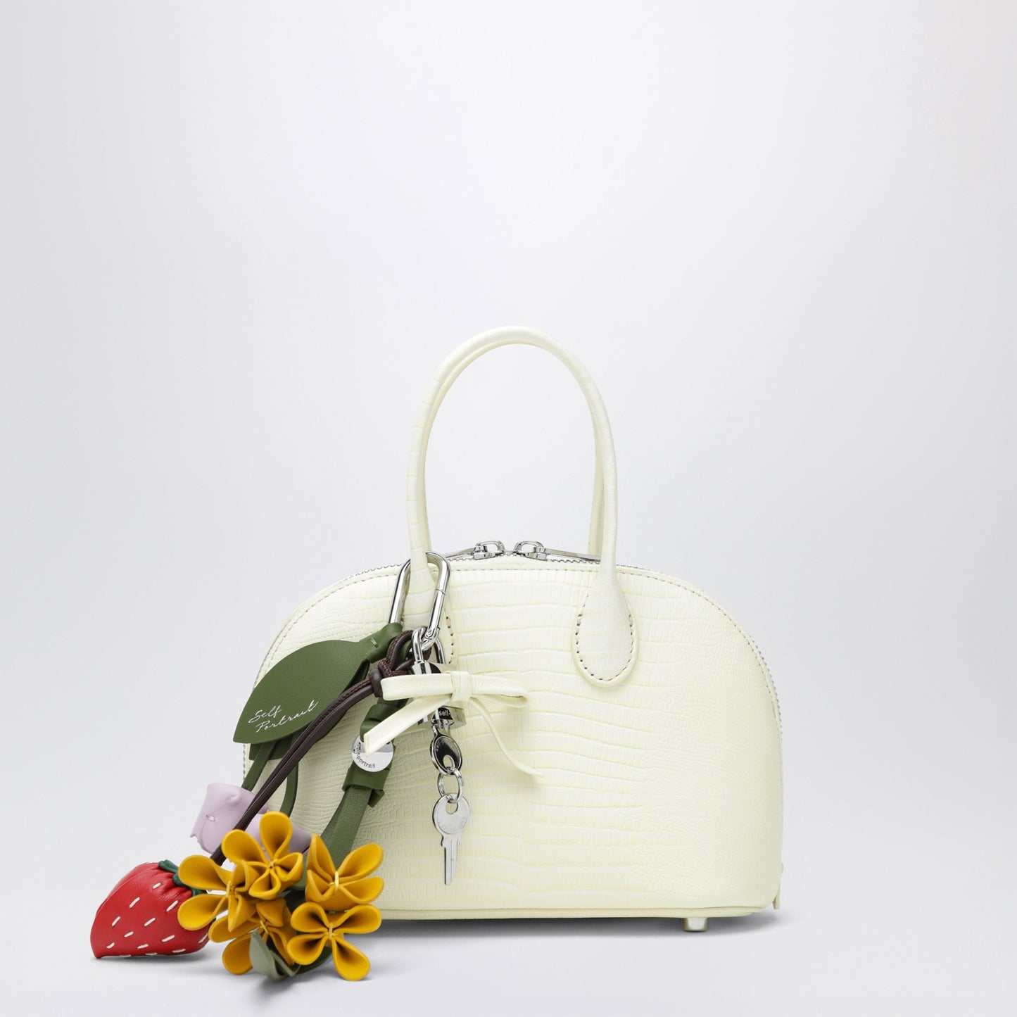 Self Portrait Mini Embossed Leather Bowling Bag In Yellow Women SELF-PORTRAIT