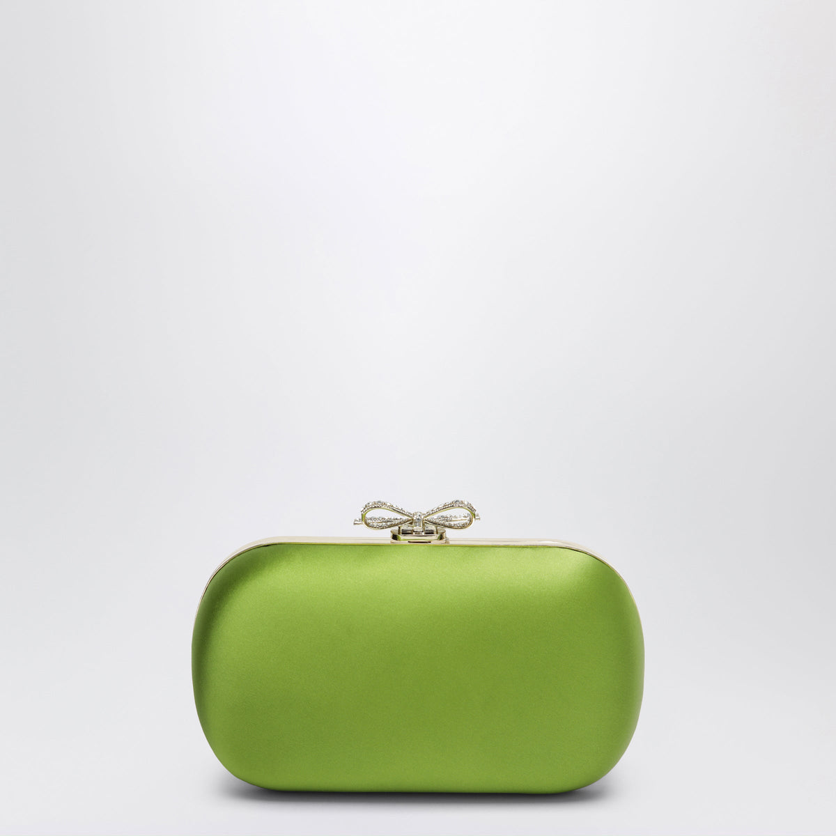 Self-Portrait Green Satin Clutch Bag Women SELF-PORTRAIT