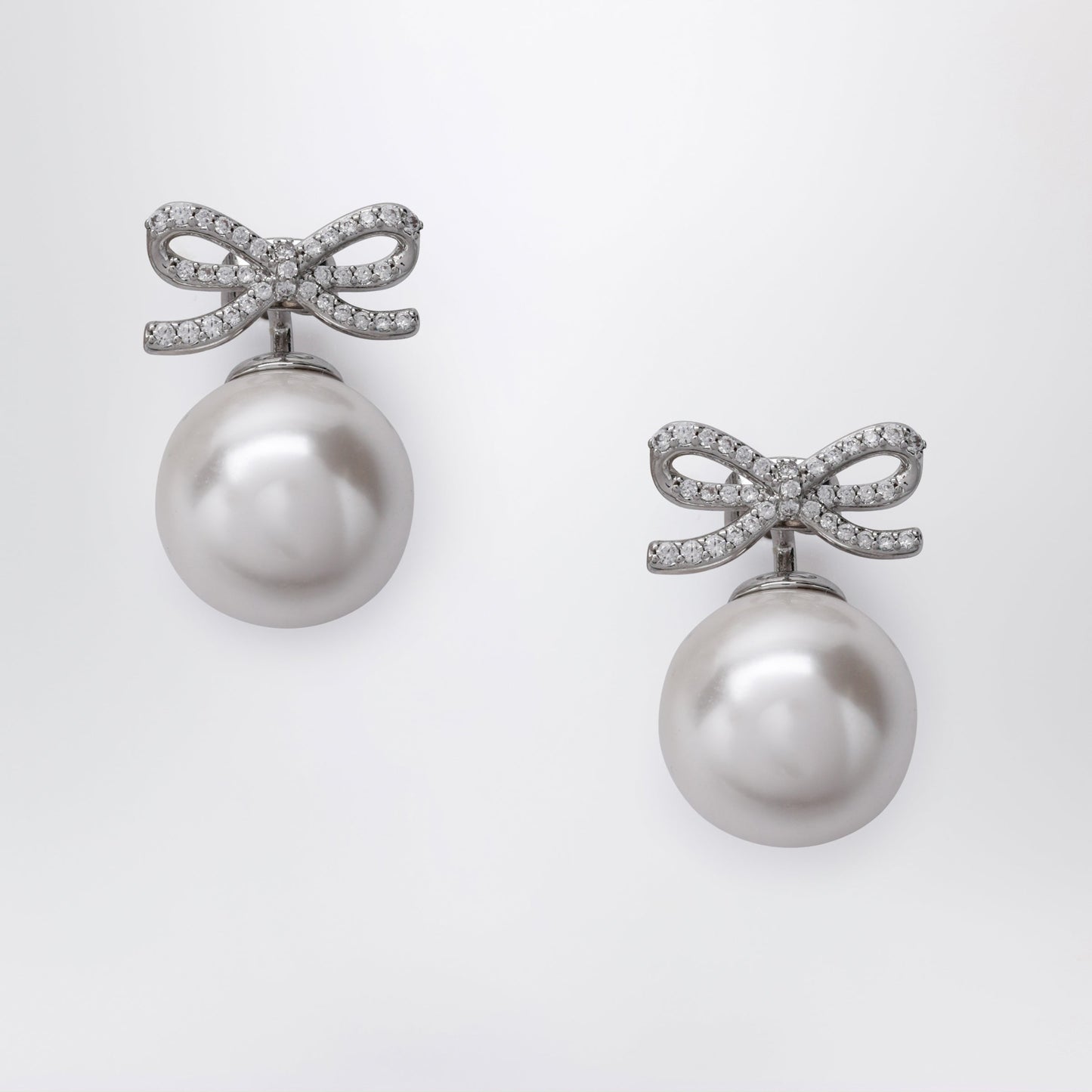 Self Portrait Crystal Bow And Back Pearl Earrings In Silver Women SELF-PORTRAIT