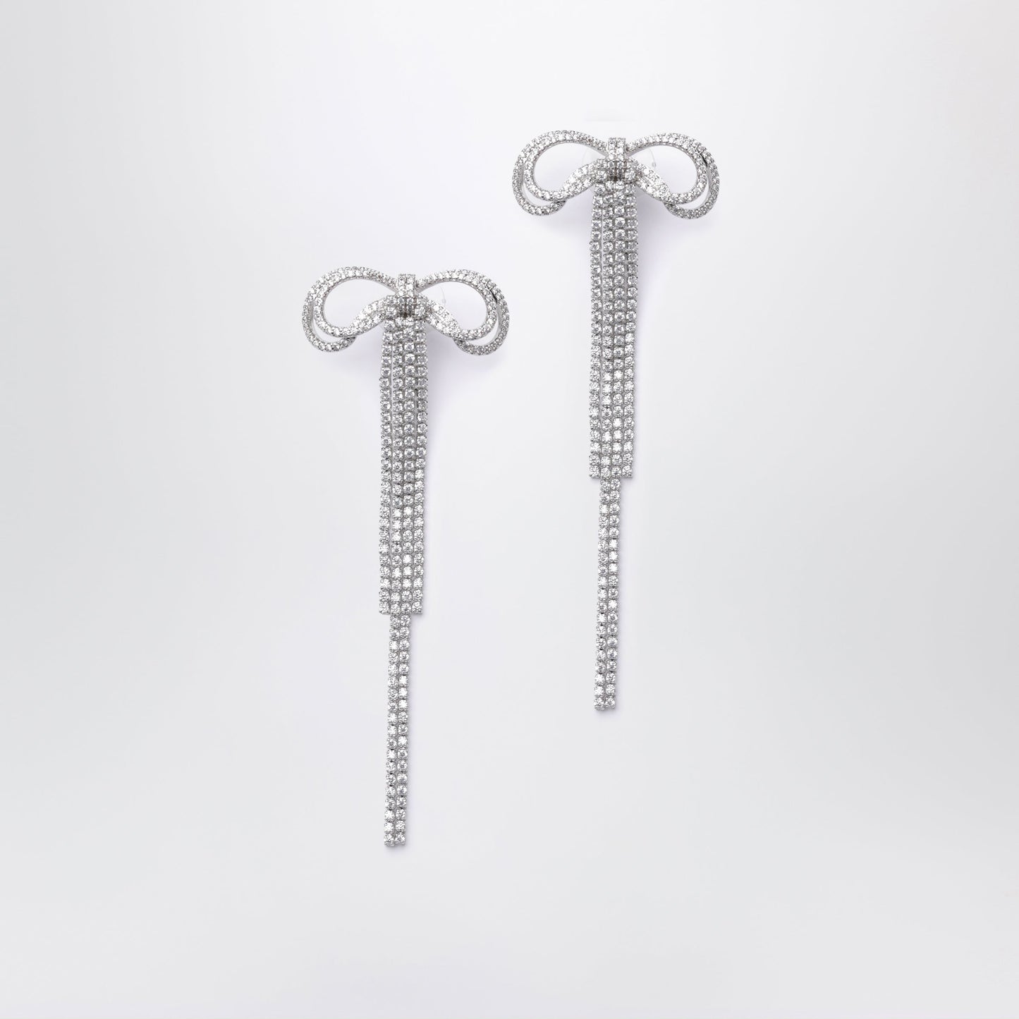 Self Portrait Double Crystal Bow Drop Earrings In Silver-Plated Brass Women SELF-PORTRAIT