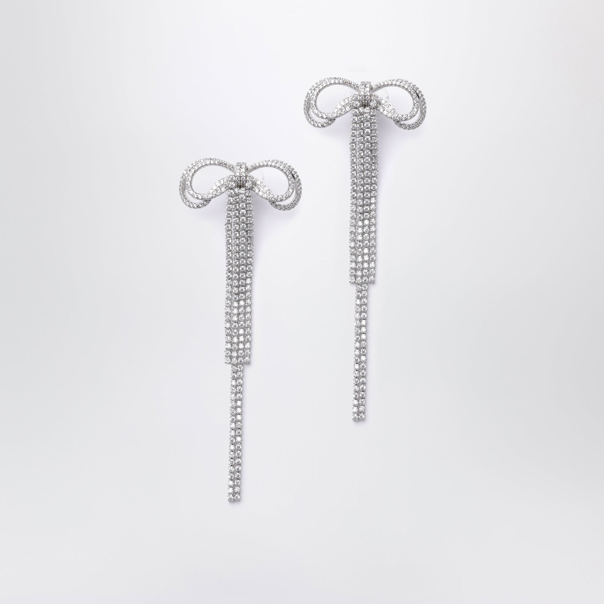 Self Portrait Double Crystal Bow Drop Earrings In Silver-Plated Brass Women SELF-PORTRAIT