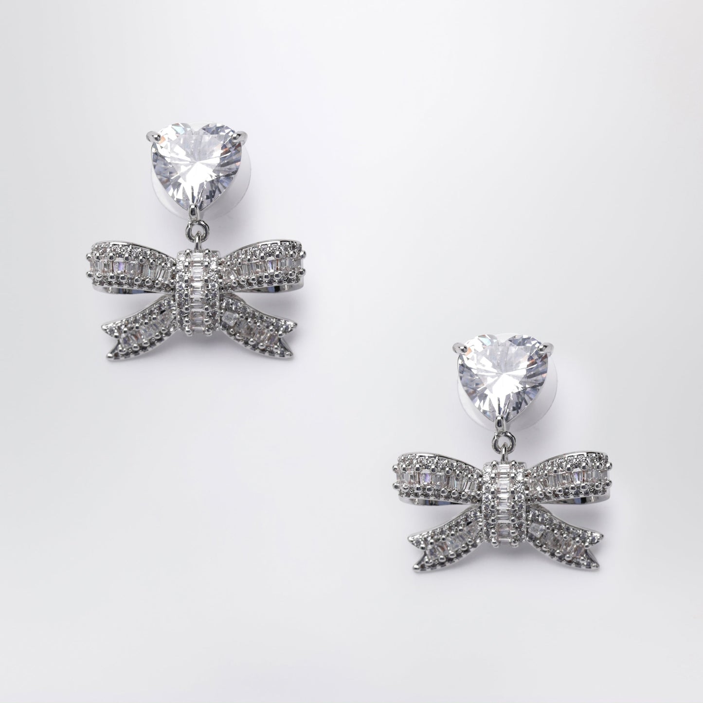 Self Portrait Heart Drop Earrings With Crystal Bow In Silver Women SELF-PORTRAIT