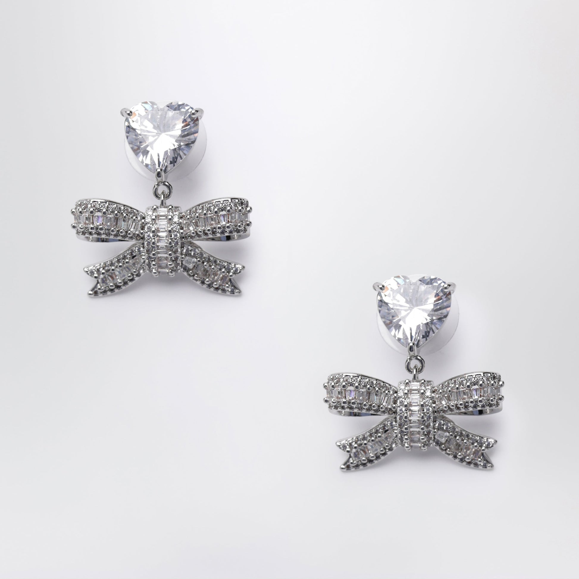 Self Portrait Heart Drop Earrings With Crystal Bow In Silver Women SELF-PORTRAIT
