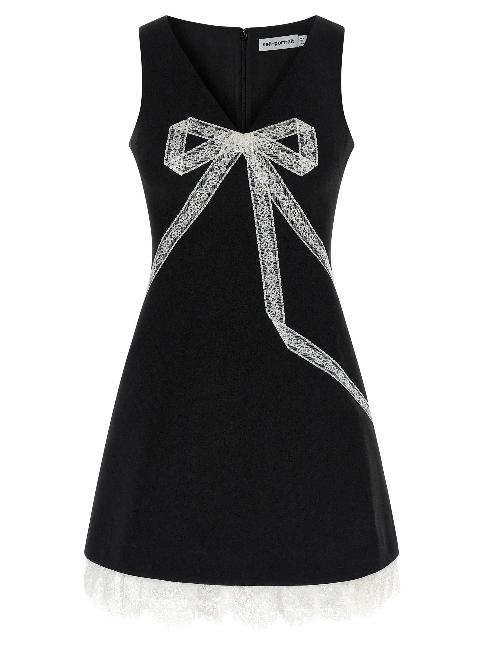 Self Portrait Women 'Black Crêpe Bow Lace Mini' Dress SELF-PORTRAIT