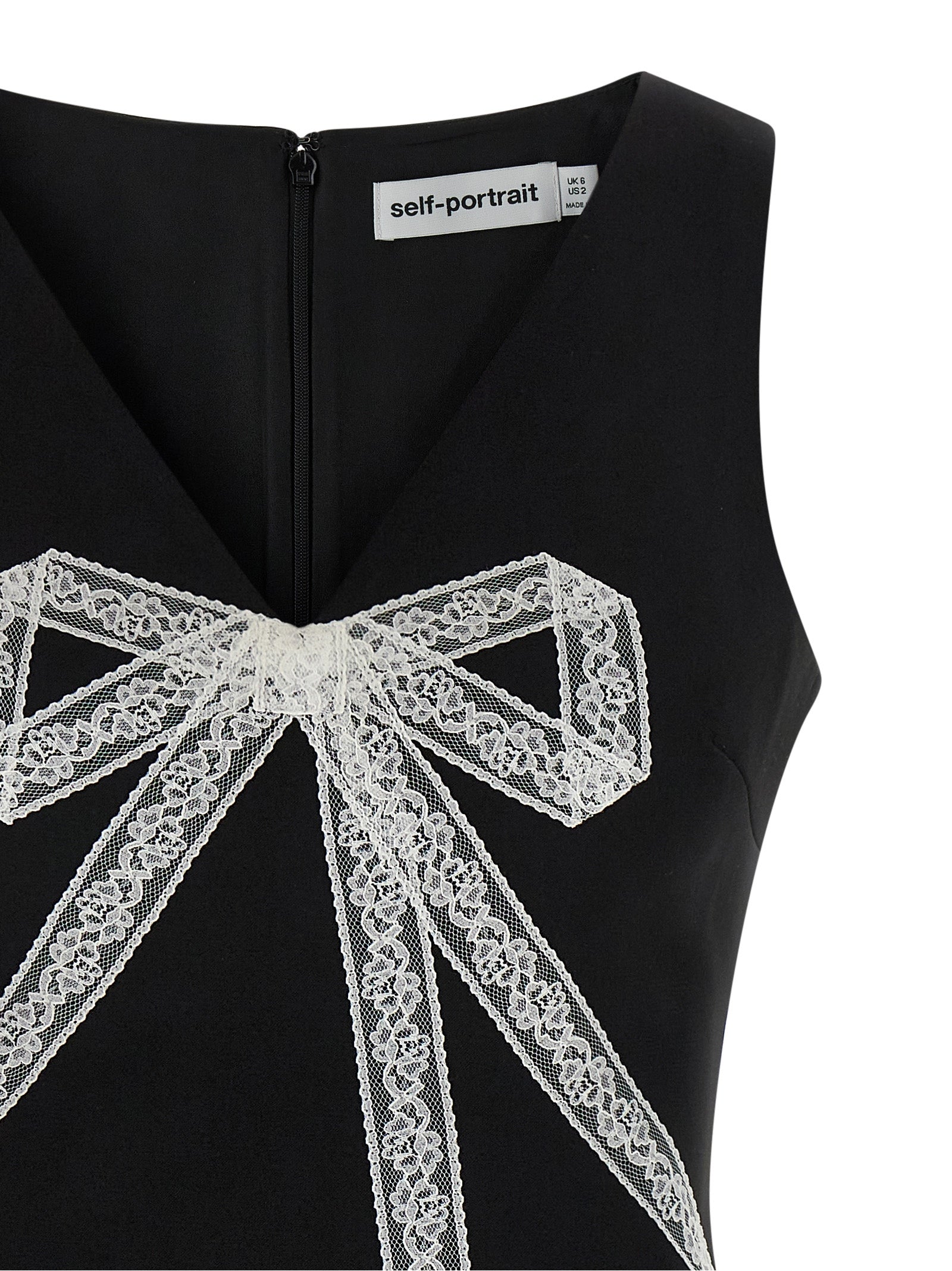 Self Portrait Women 'Black Crêpe Bow Lace Mini' Dress SELF-PORTRAIT