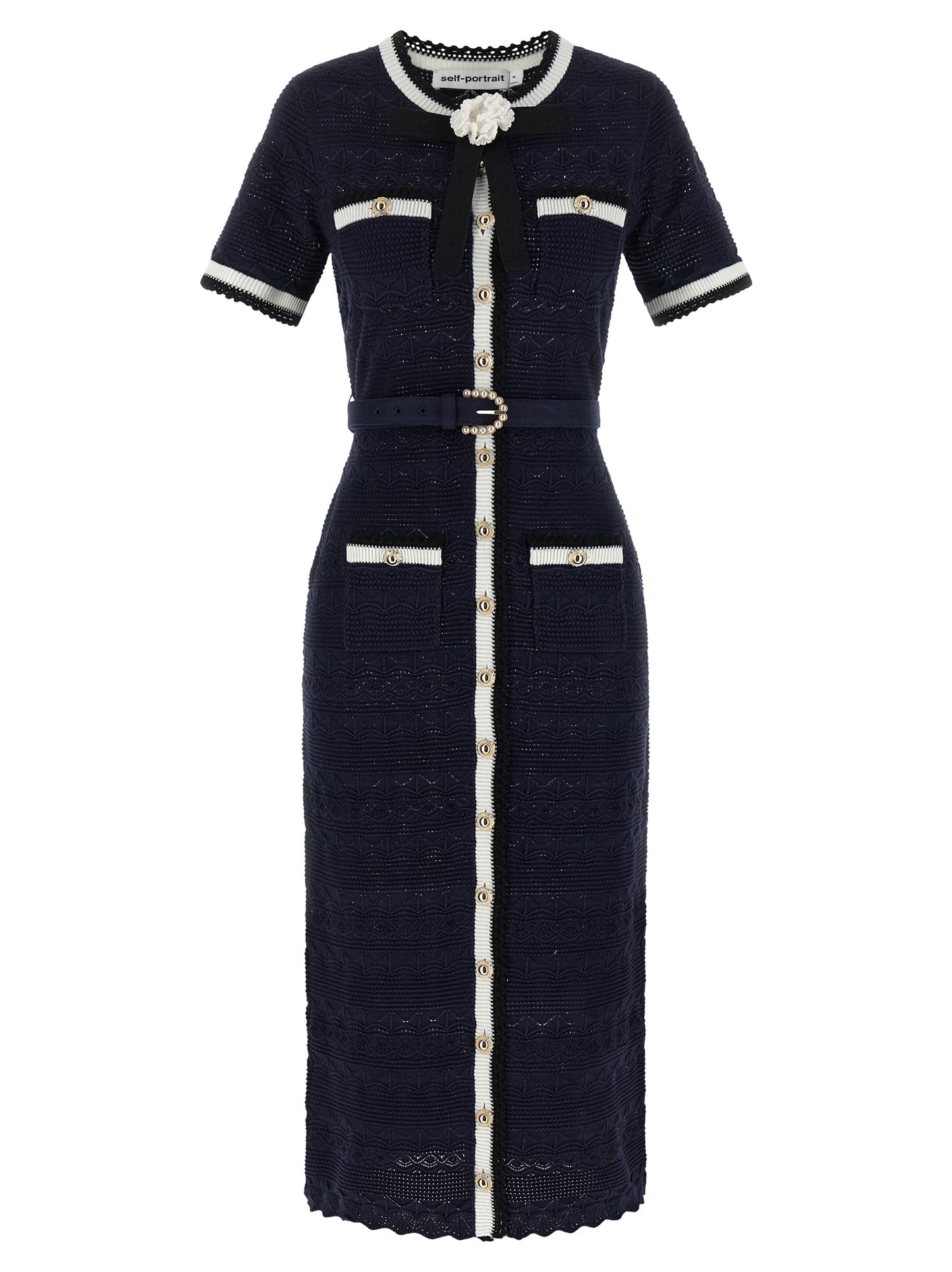 Self Portrait Women 'Navy Pointelle Knit Midi' Dress SELF-PORTRAIT