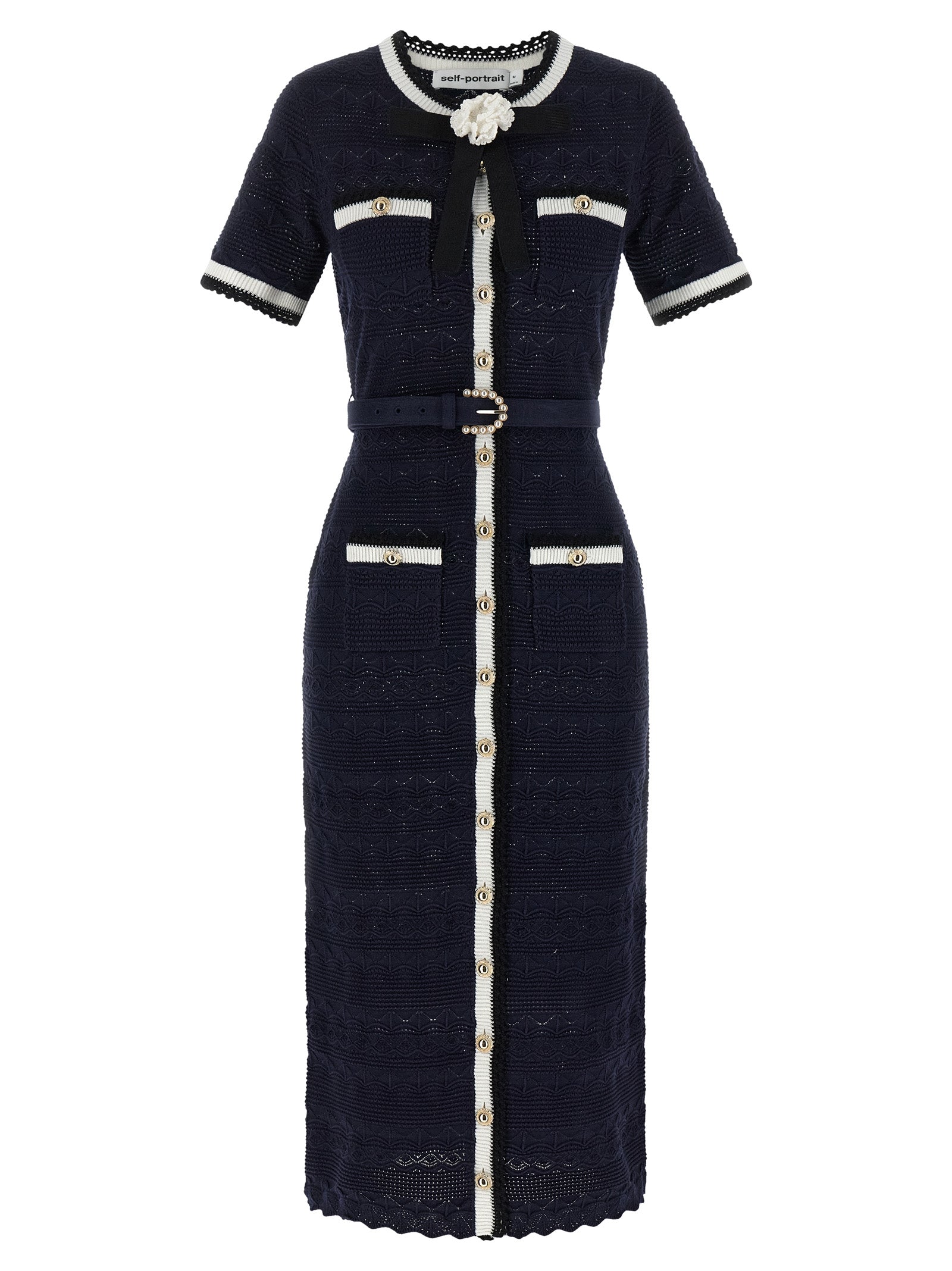 Self Portrait Women 'Navy Pointelle Knit Midi' Dress SELF-PORTRAIT