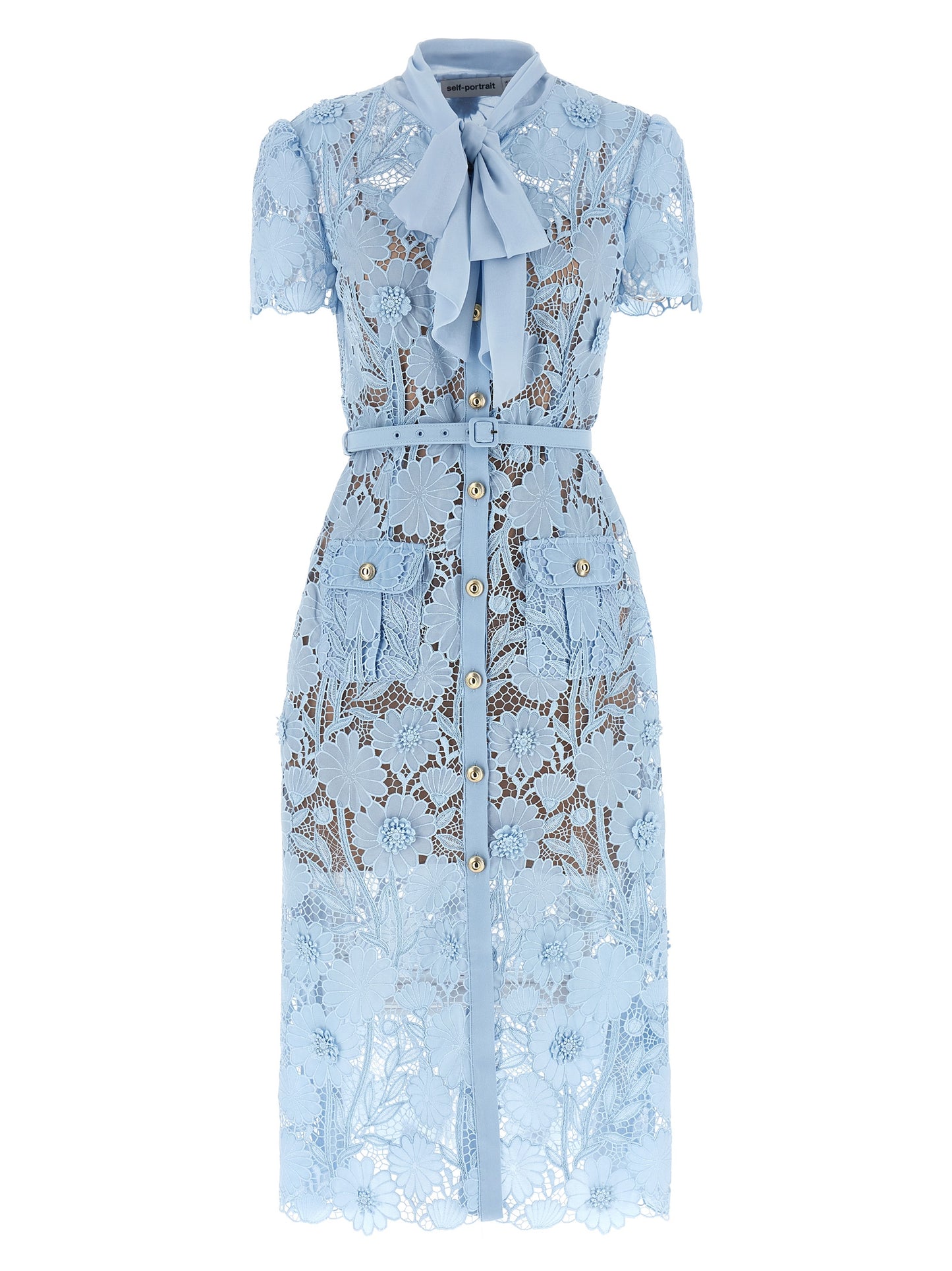 Self Portrait Women 'Blue Lace Tie Neck Midi' Dress SELF-PORTRAIT