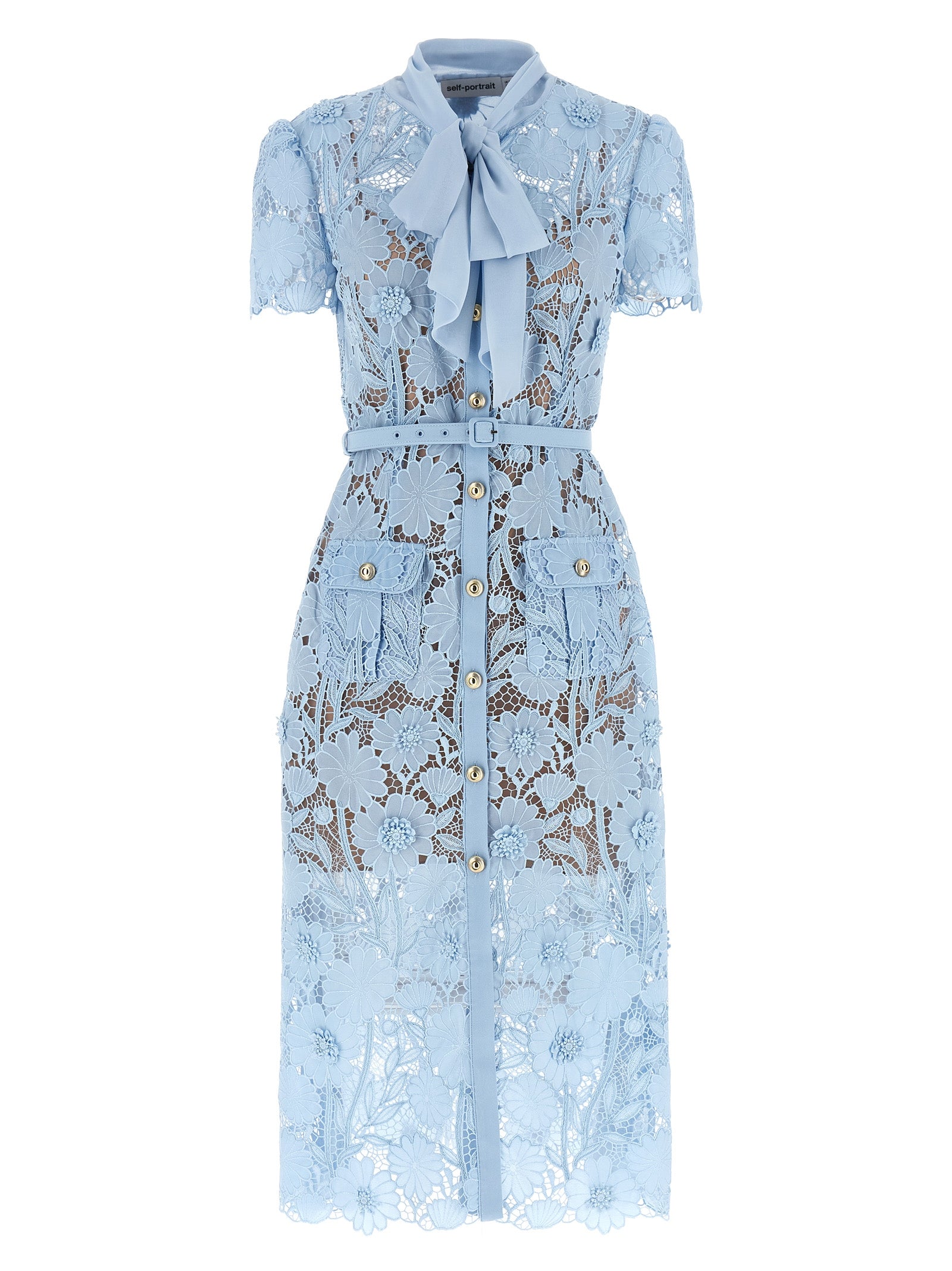Self Portrait Women 'Blue Lace Tie Neck Midi' Dress SELF-PORTRAIT