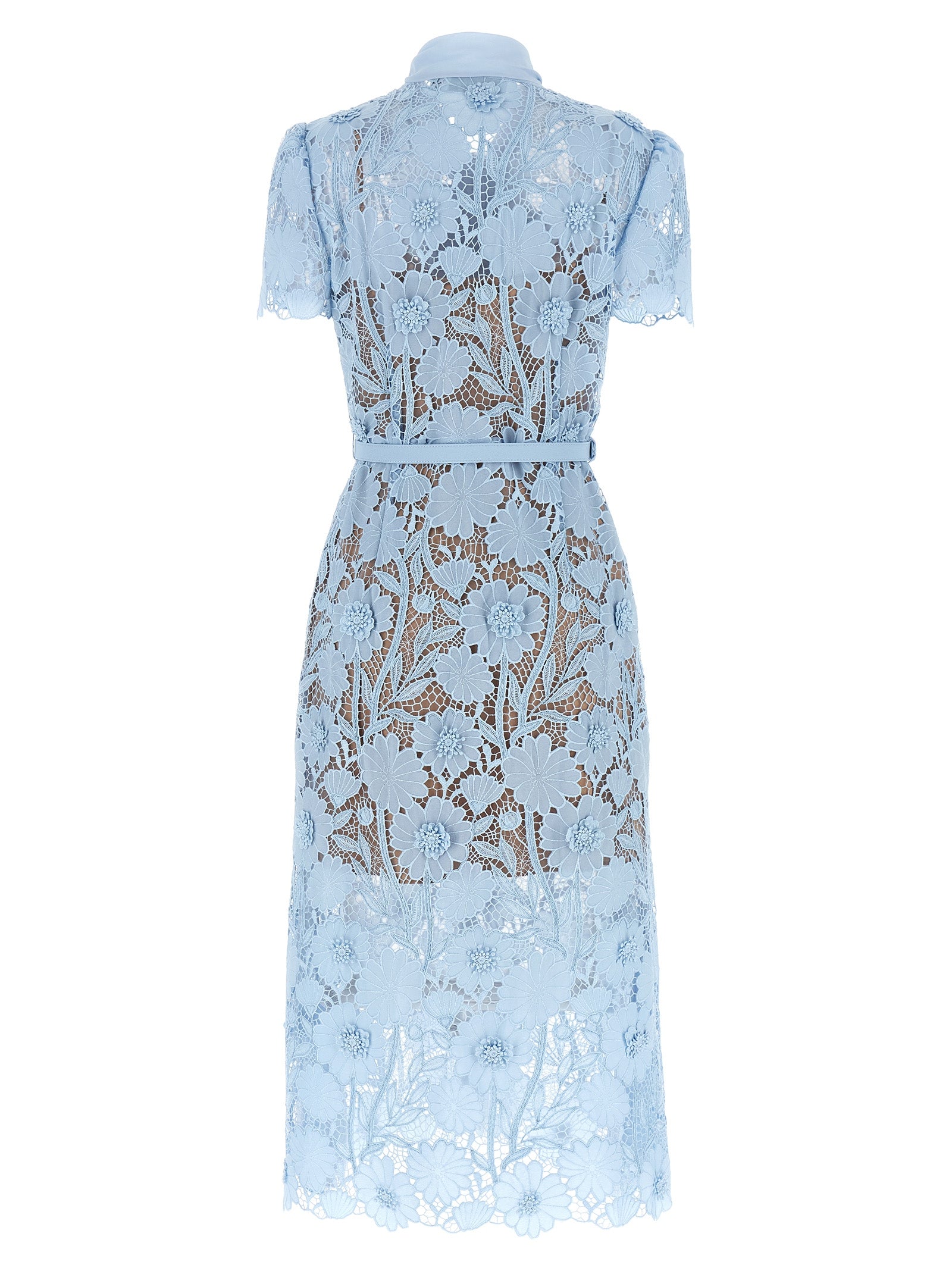 Self Portrait Women 'Blue Lace Tie Neck Midi' Dress SELF-PORTRAIT