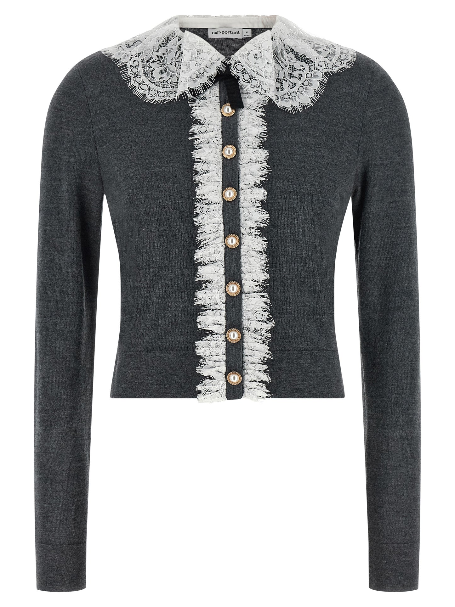Self Portrait Women 'Grey Lace Collar Knit' Cardigan SELF-PORTRAIT
