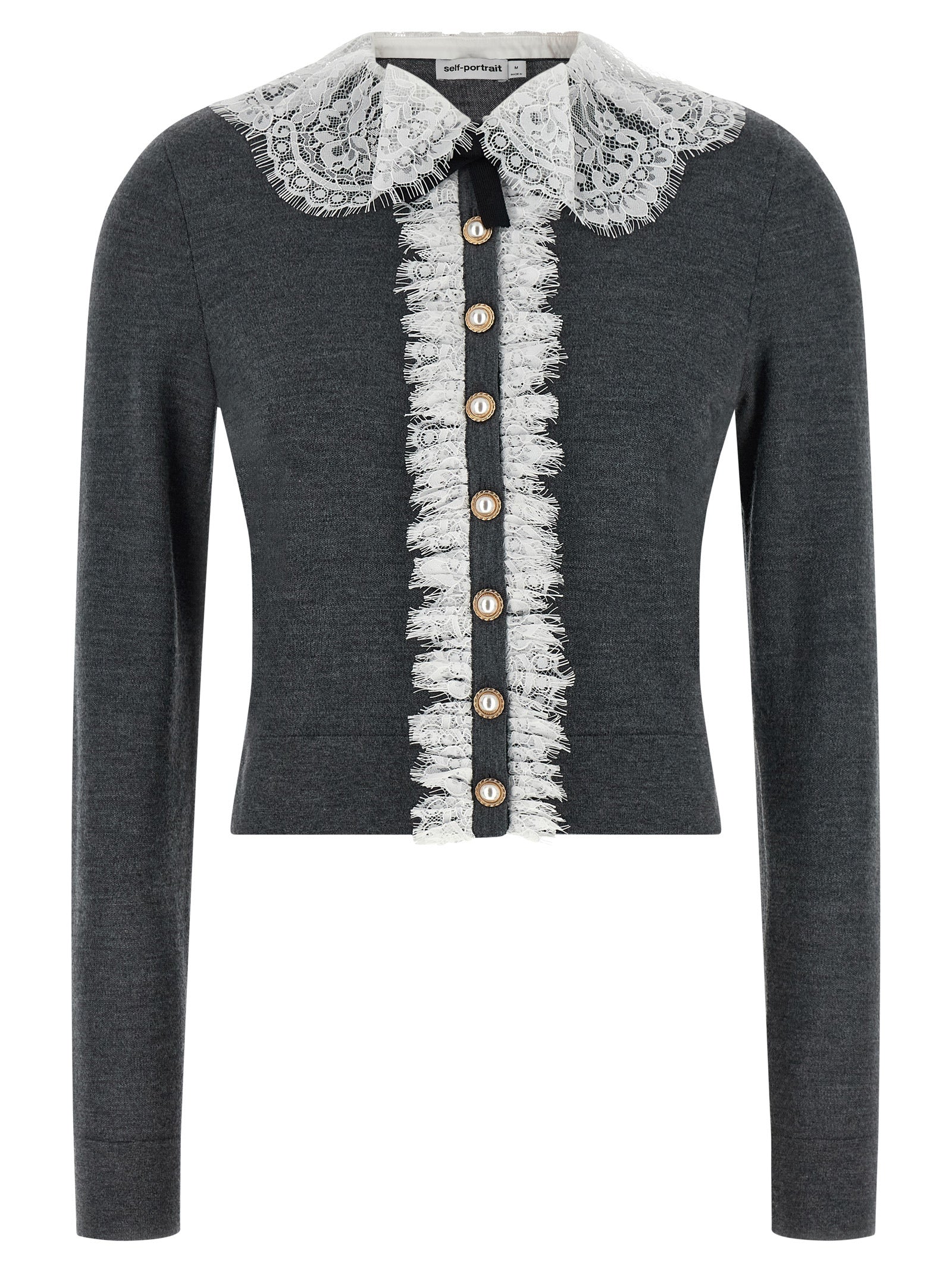 Self Portrait Women 'Grey Lace Collar Knit' Cardigan SELF-PORTRAIT