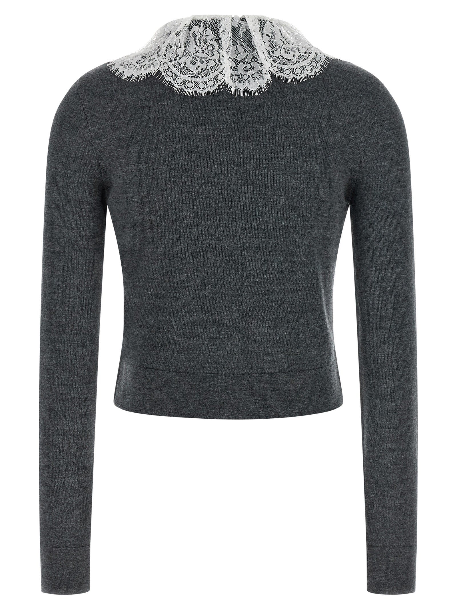 Self Portrait Women 'Grey Lace Collar Knit' Cardigan SELF-PORTRAIT