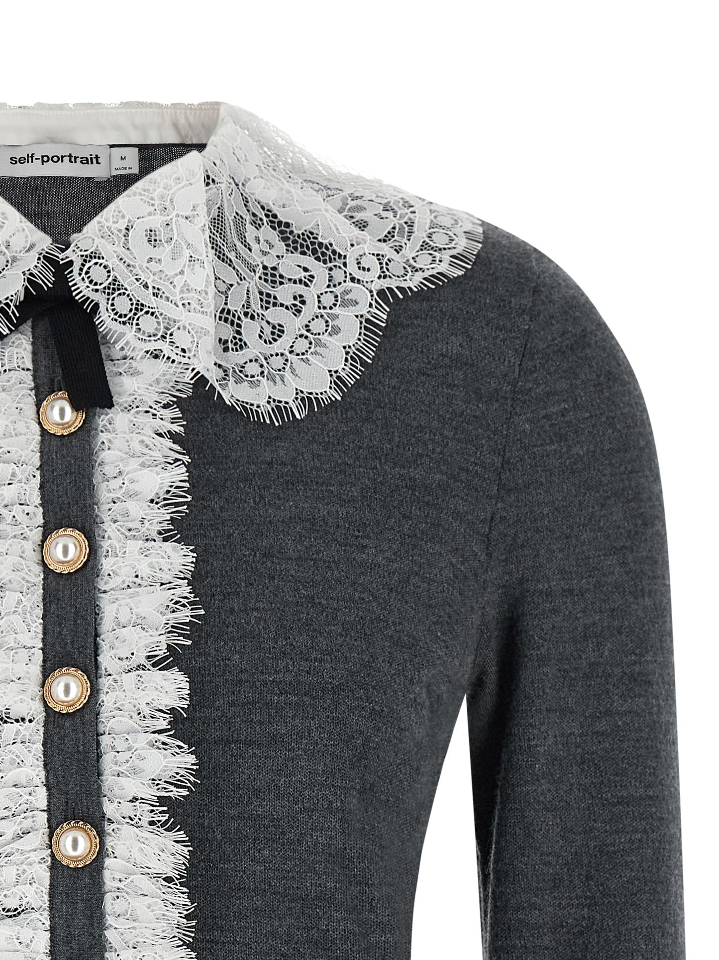 Self Portrait Women 'Grey Lace Collar Knit' Cardigan SELF-PORTRAIT
