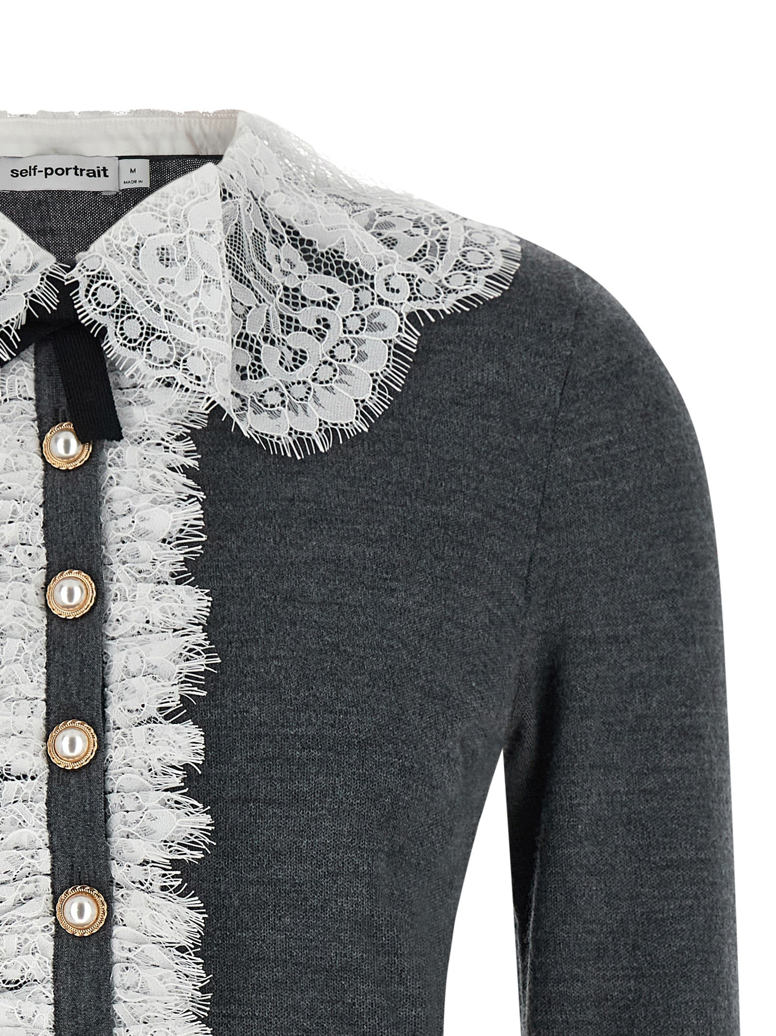 Self Portrait Women 'Grey Lace Collar Knit' Cardigan SELF-PORTRAIT
