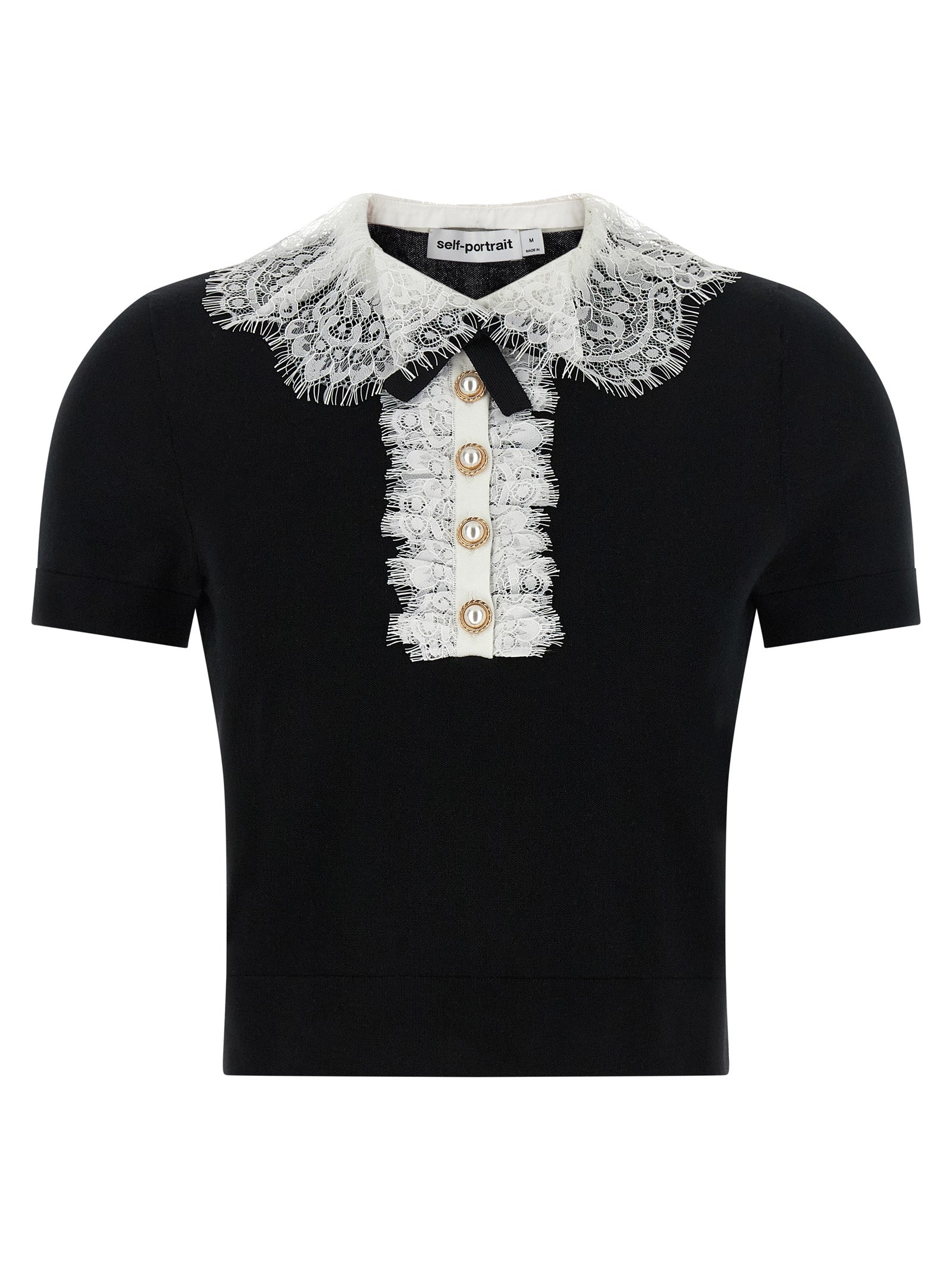 Self Portrait Women 'Black Knit Lace Collar' Top SELF-PORTRAIT