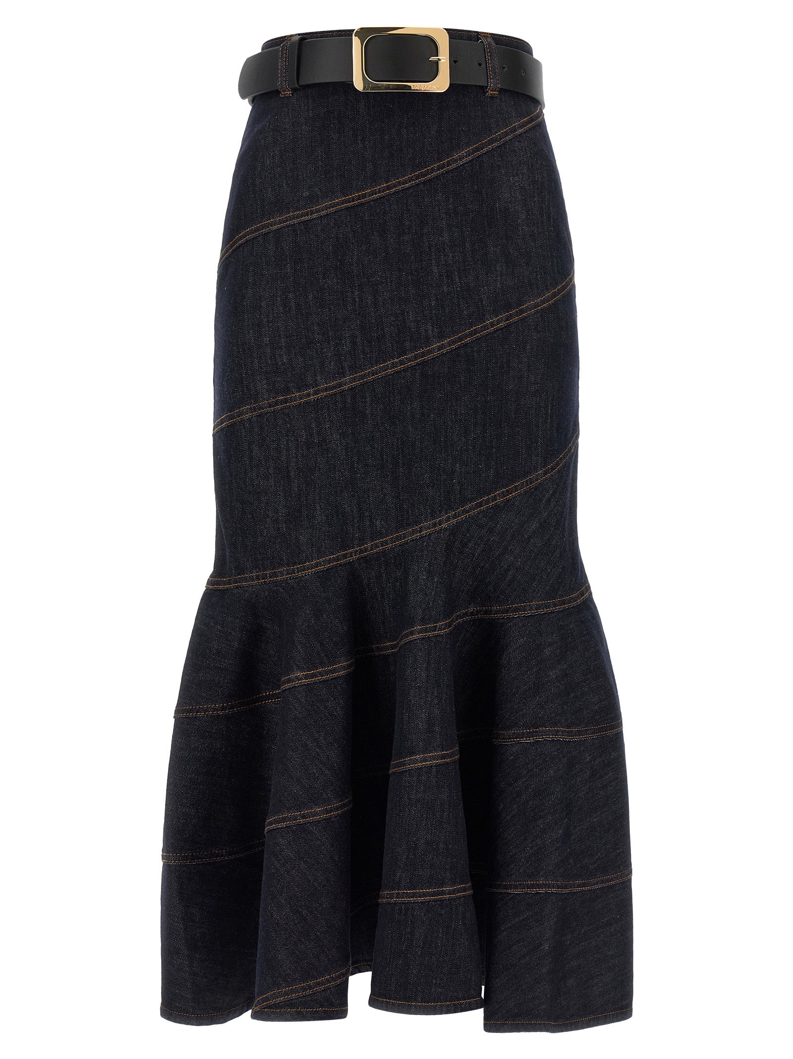 Self Portrait Women 'Indigo Denim Belted Midi' Skirt SELF-PORTRAIT