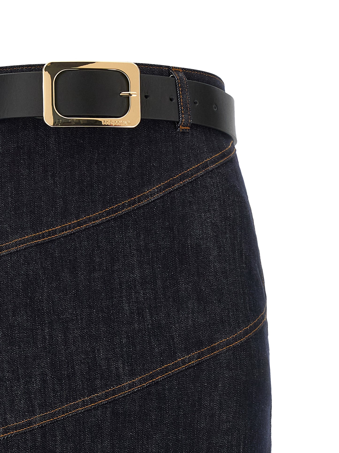 Self Portrait Women 'Indigo Denim Belted Midi' Skirt SELF-PORTRAIT