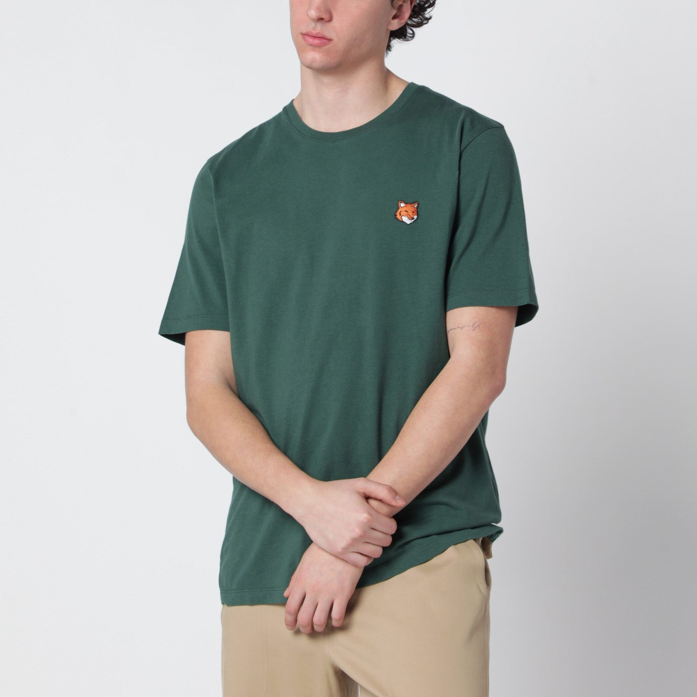 Maison Kitsune Bottle Green Fox Head Regular-Fit T-Shirt Men Maison Kitsune