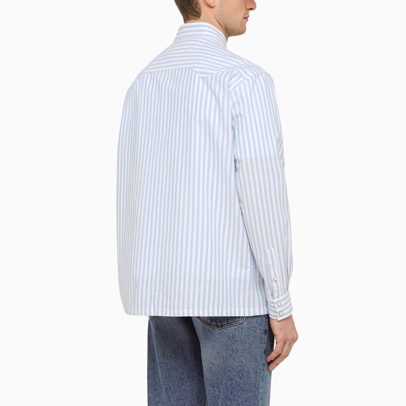 Palm Angels Blue And White Striped Sleeve Shirt Men