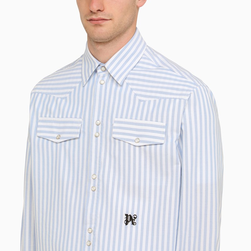 Palm Angels Blue And White Striped Sleeve Shirt Men