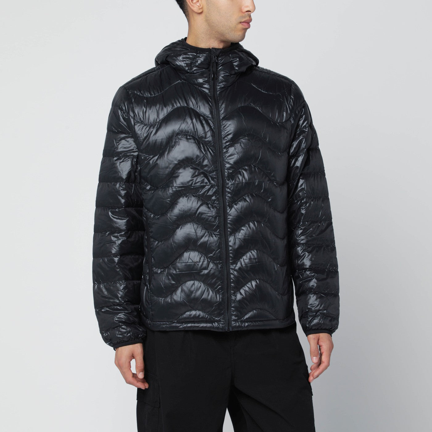 Purple Mountain Observatory Black Waves Hooded Puffer Jacket Men Purple Mountain Observatory