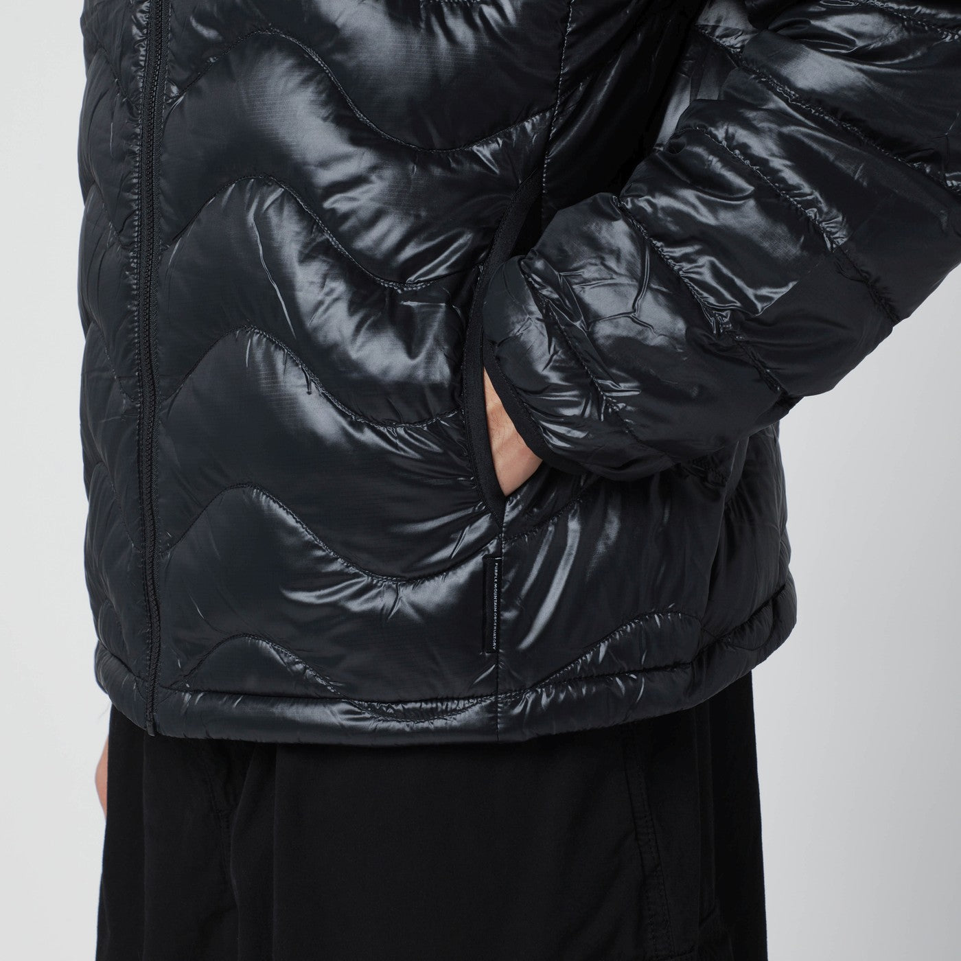 Purple Mountain Observatory Black Waves Hooded Puffer Jacket Men Purple Mountain Observatory