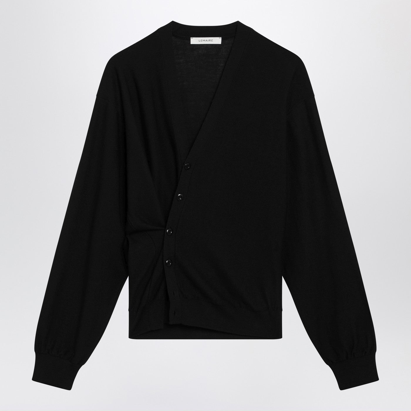 Lemaire Black Asymmetric Wool-Blend Cardigan Men LEMAIRE