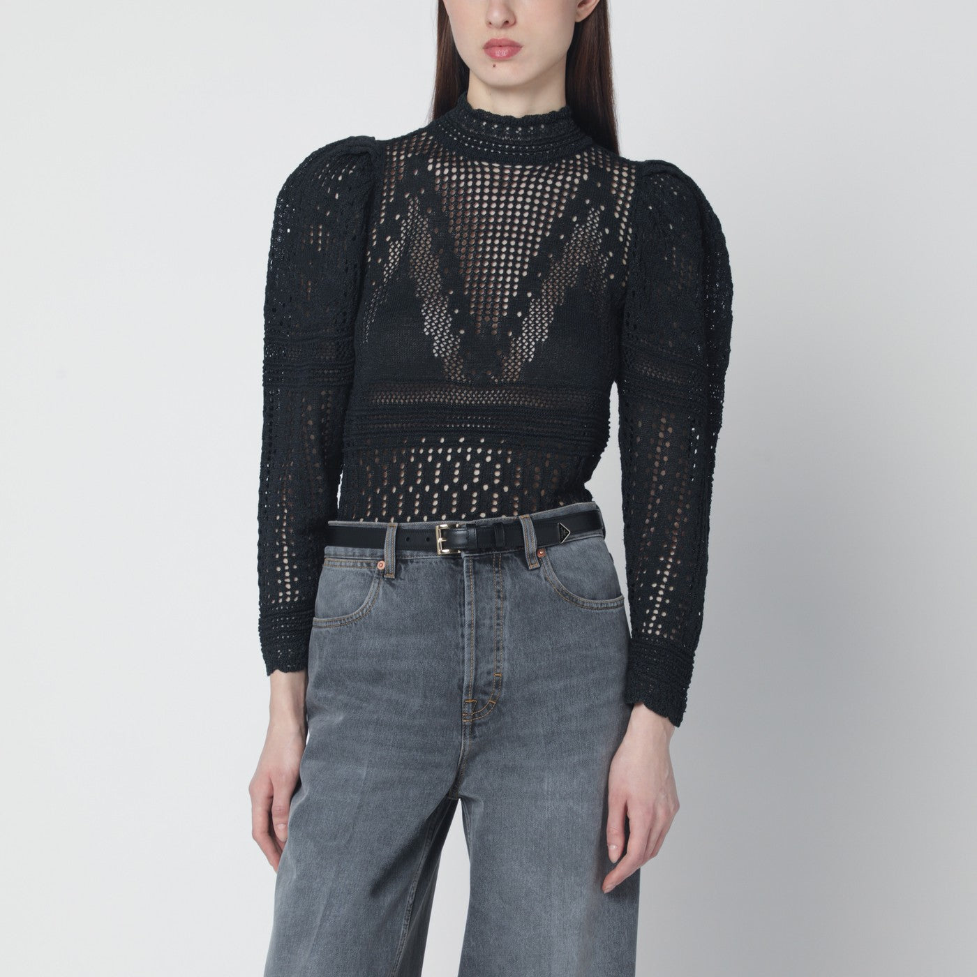 Isabel Marant Dahara Black Openwork Knit Top Women ISABEL MARANT