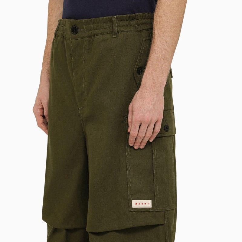 Marni Dark Green Cotton Blend Wide Cargo Trousers Men