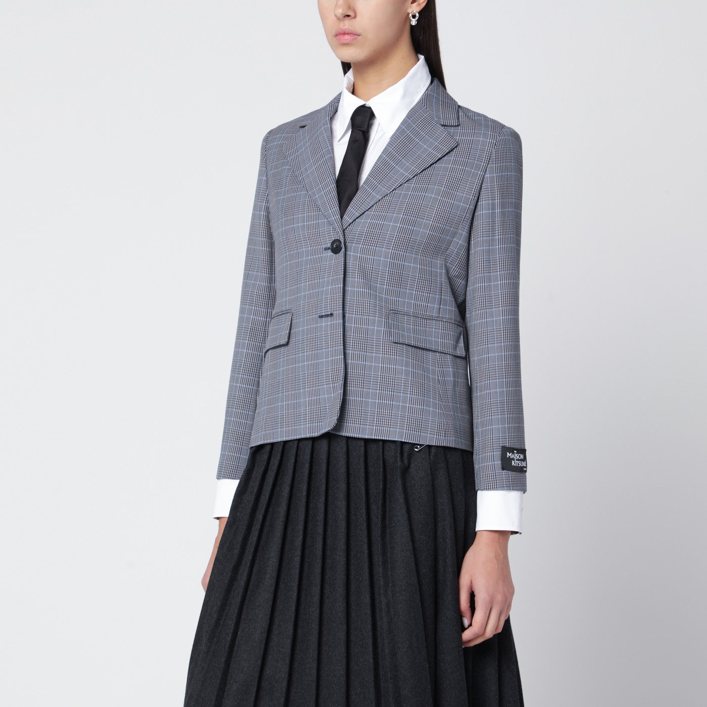 Maison Kitsune Blue Checked Single-Breasted Blazer Women Maison Kitsune
