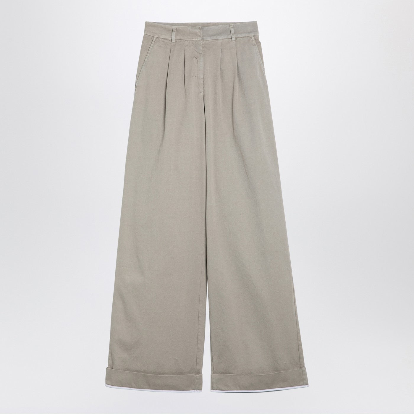Palm Angels Beige Cotton Wide Trousers Women PALM ANGELS