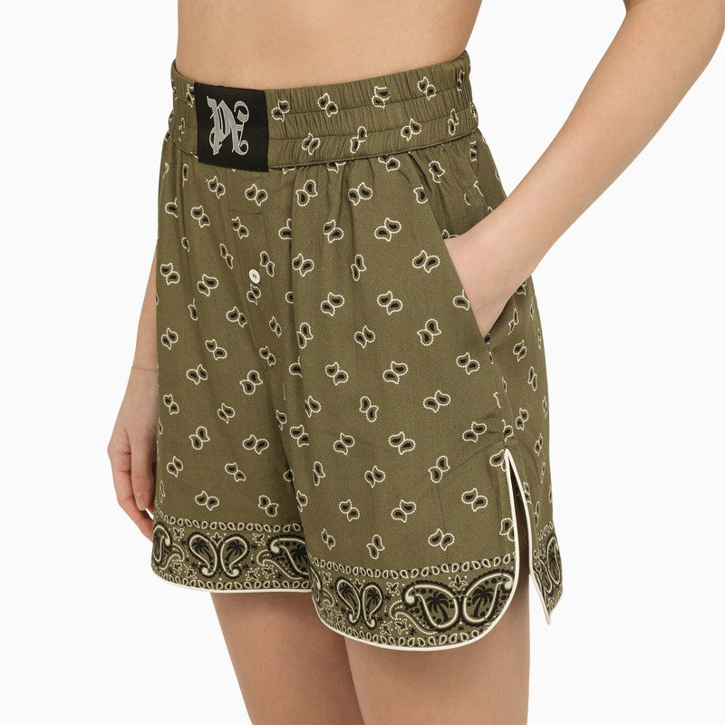 Palm Angels Boxer Shorts With Military Green Print Women