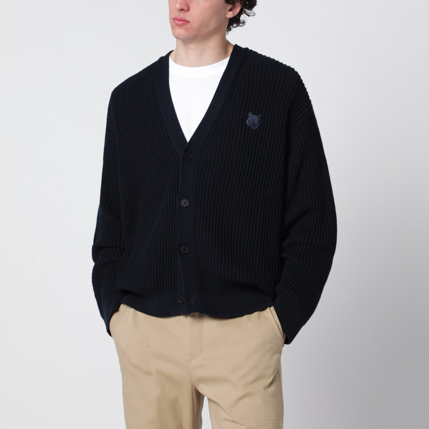 Maison Kitsune Navy Blue Fox Head Cotton Cardigan Men Maison Kitsune