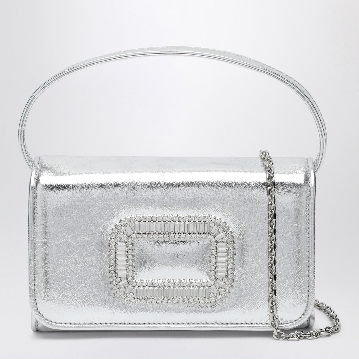 Roger Vivier Silver Leather Micro Pilgrim Bag Women ROGER VIVIER