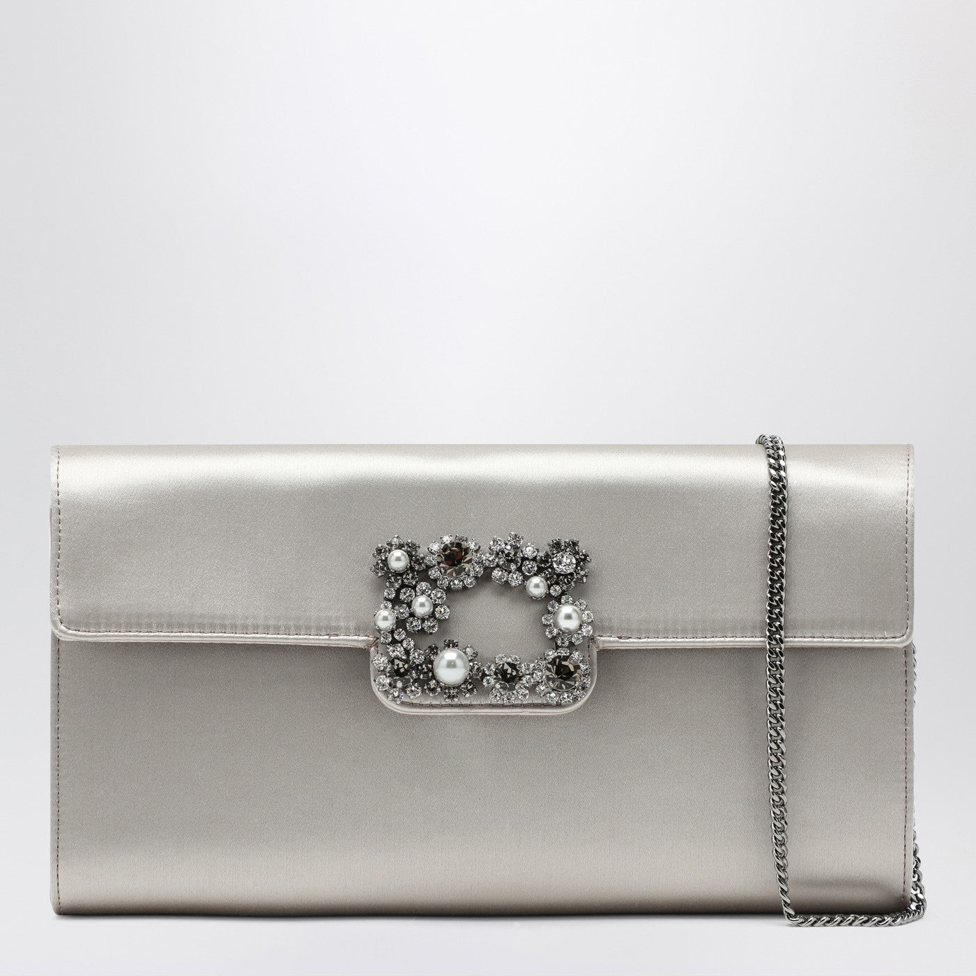 Roger Vivier Pearl Grey Satin Clutch Bag With Buckle Women ROGER VIVIER