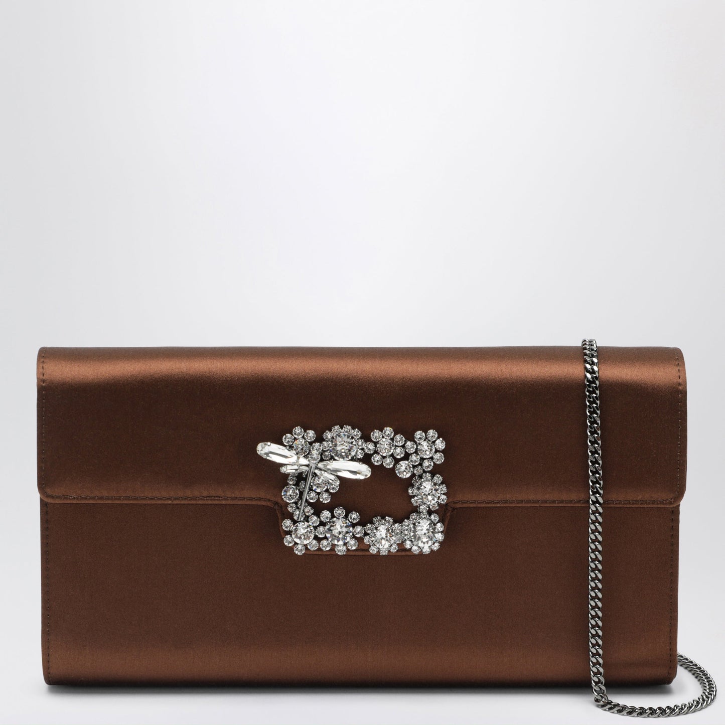 Roger Vivier Efflorescence Clutch In Satin Cacao Women ROGER VIVIER