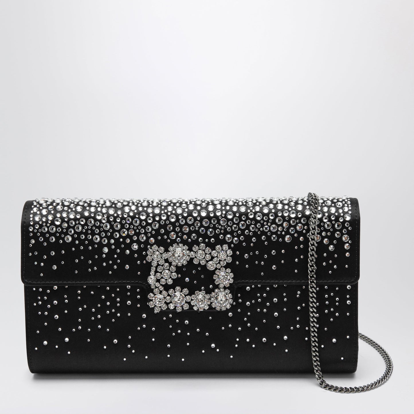 Roger Vivier Efflorescence Satin Clutch Bag Black Women ROGER VIVIER