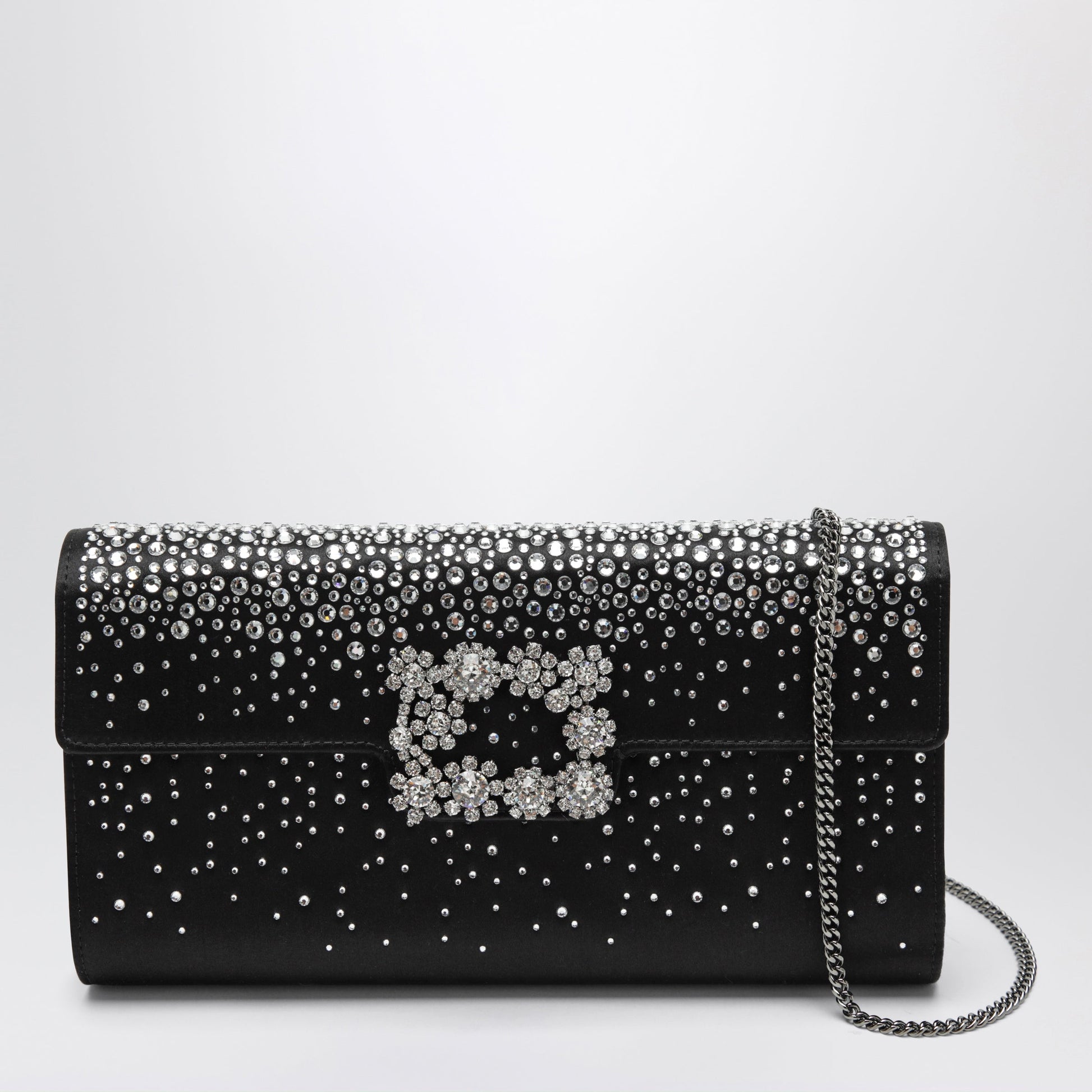 Roger Vivier Efflorescence Satin Clutch Bag Black Women ROGER VIVIER