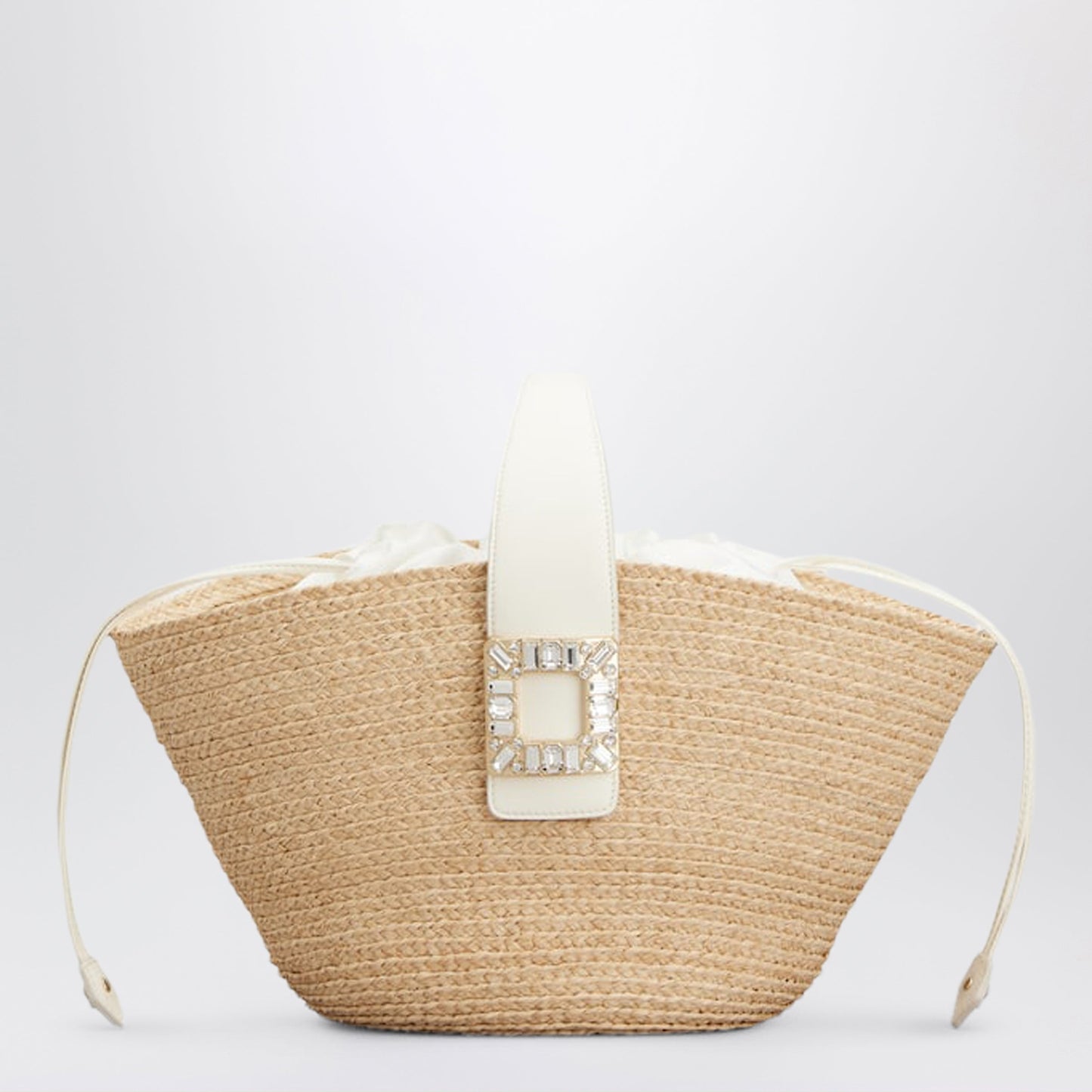 Roger Vivier Viv' Skate Shopping Bag In Beige/White Raffia Women ROGER VIVIER