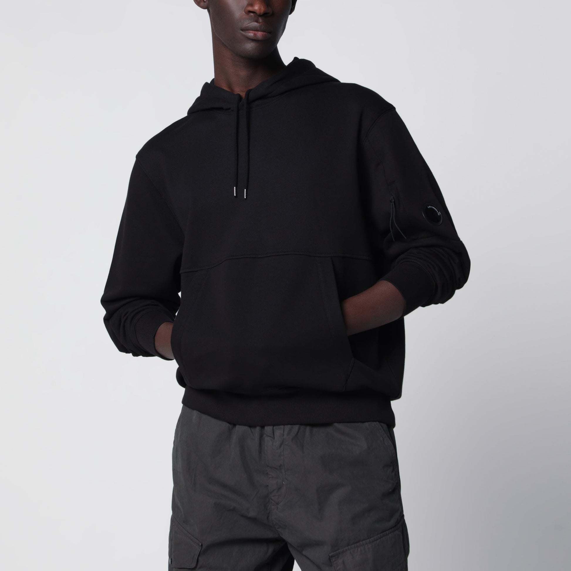 C.P. Company Diagonal-Relief Cotton Fleece Hoodie In Black Men C.P. COMPANY